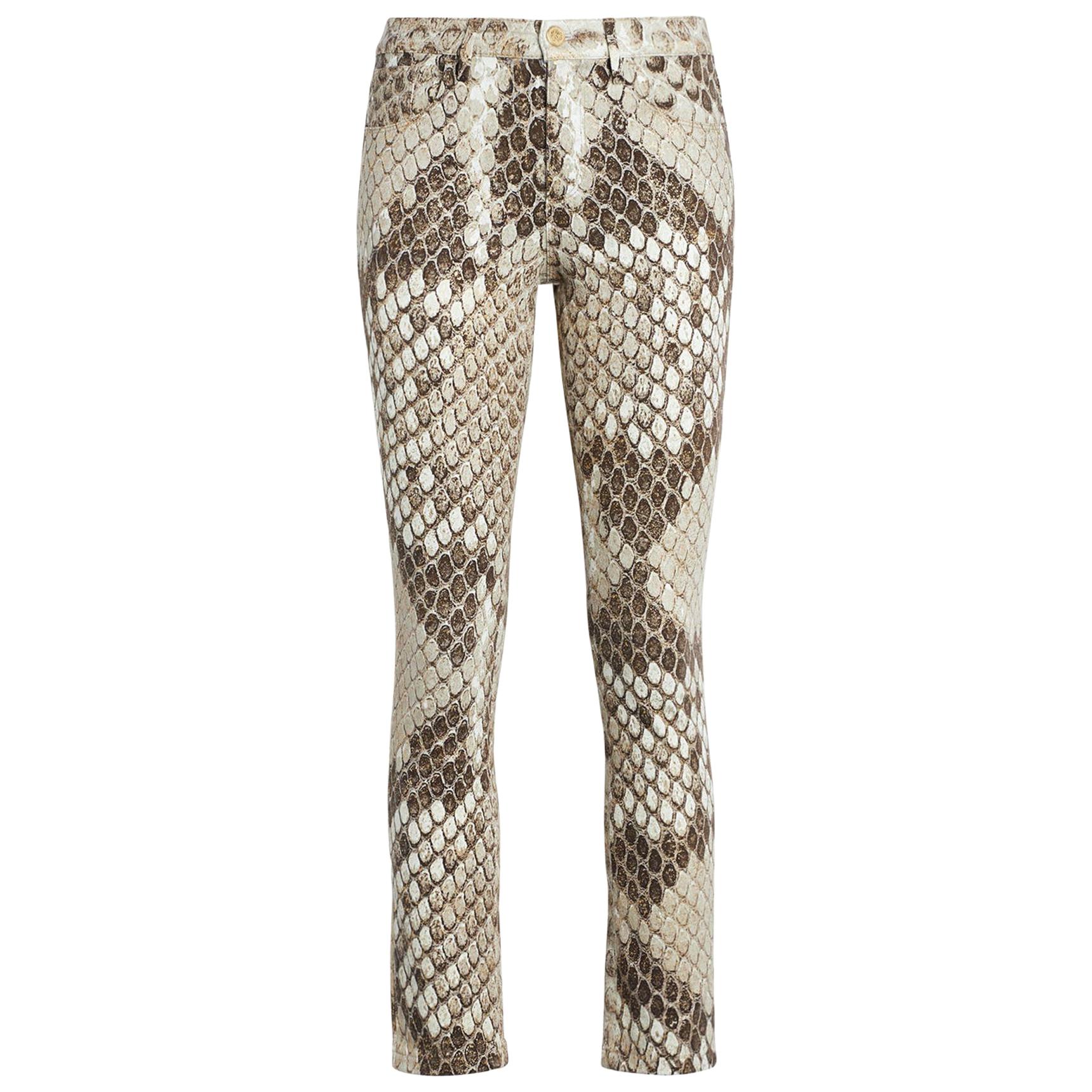 Roberto Cavalli Serpiente Gold Python Print Low Rise Skinny Jeans Size 44  For Sale at 1stDibs