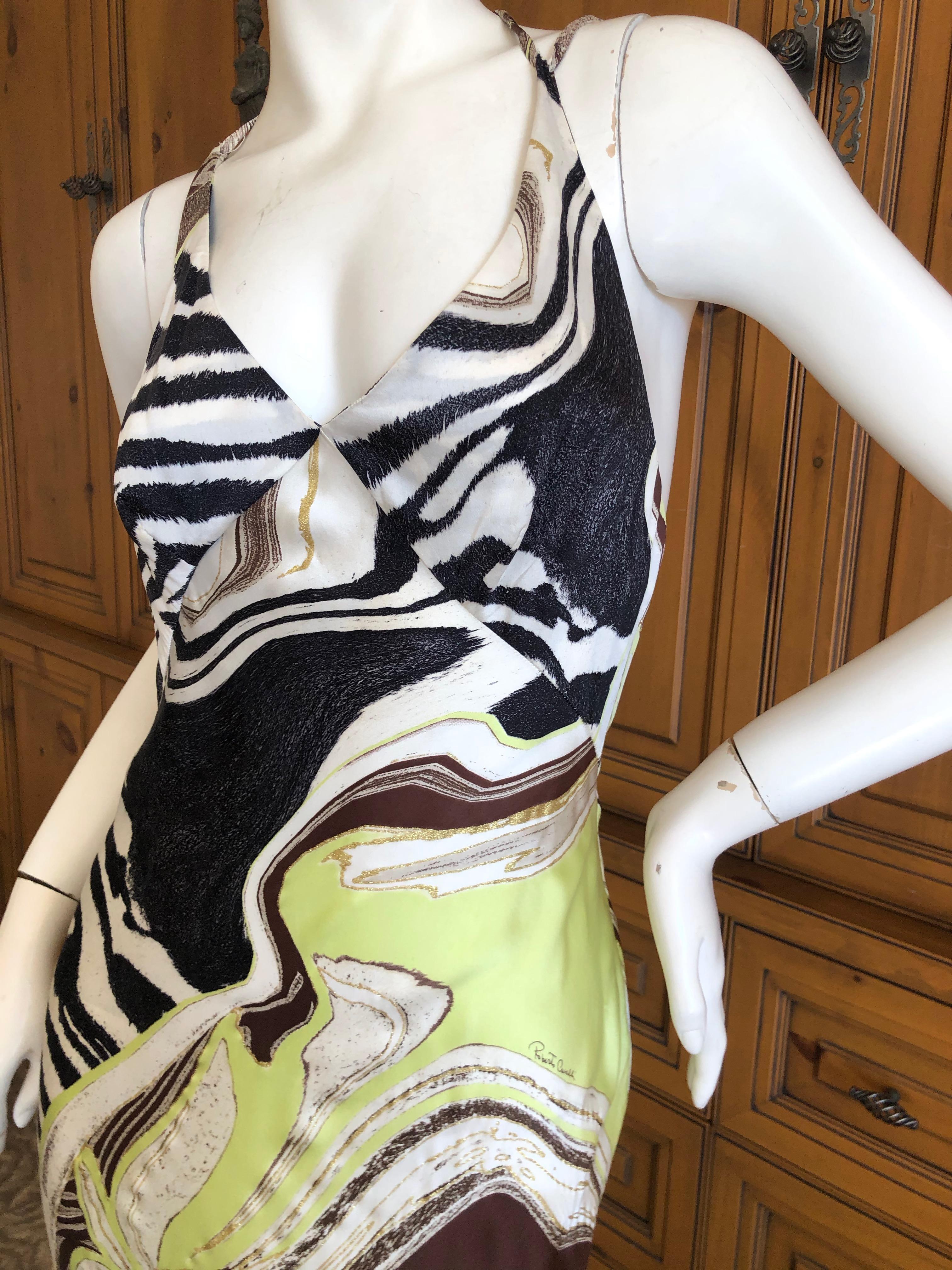 Roberto Cavalli Sexy Back Animal Print Silk Evening Dress with Train For Sale 2