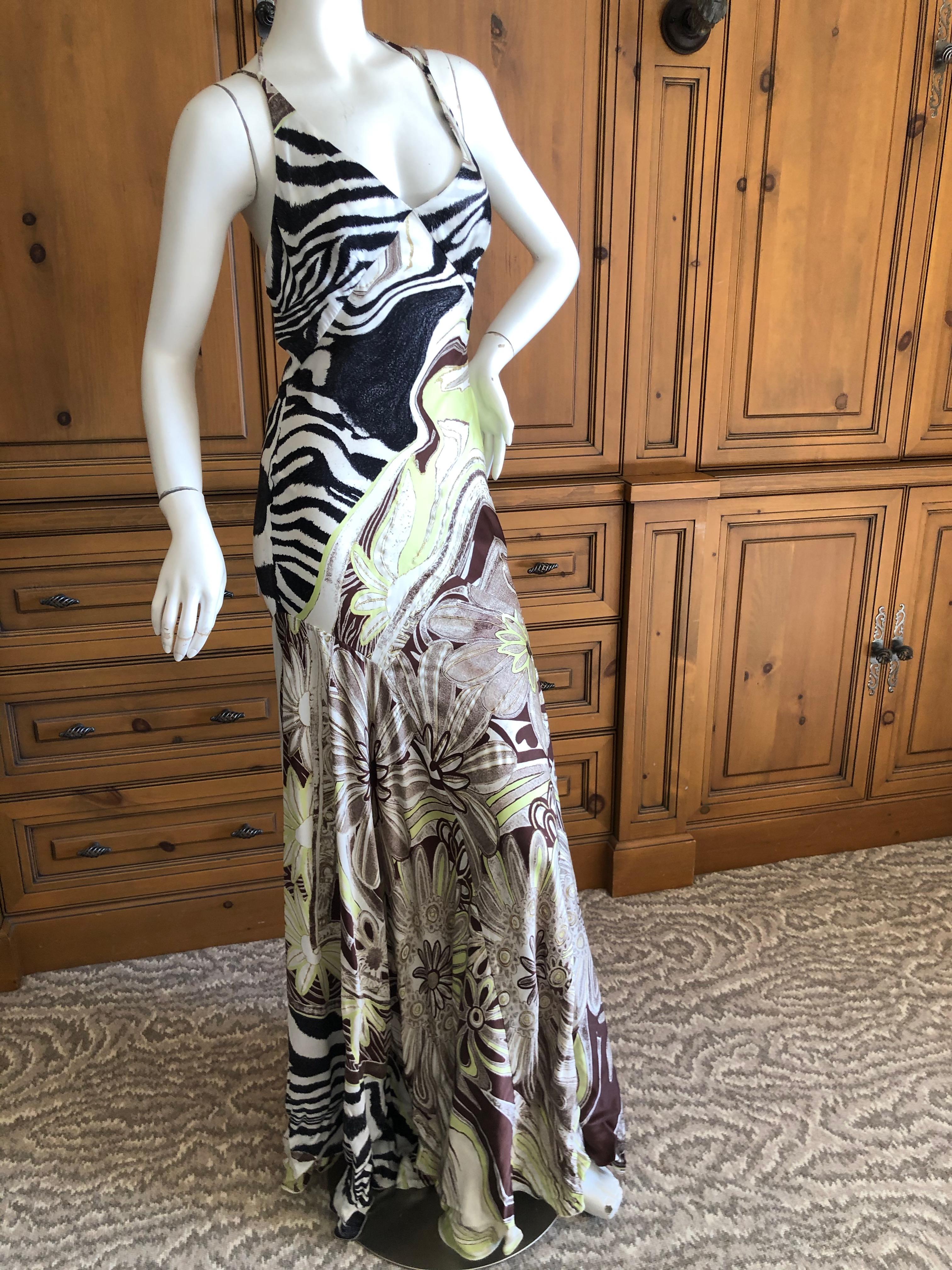 Roberto Cavalli Sexy Back Animal Print Silk Evening Dress with Train For Sale 1