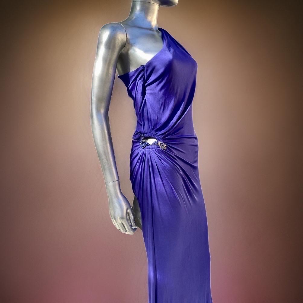 Roberto Cavalli Sexy Blaues Jersey-Schlangenkleid aus Jersey mit Juwelenbesatz aus Schiefer Größe 40 im Angebot 6