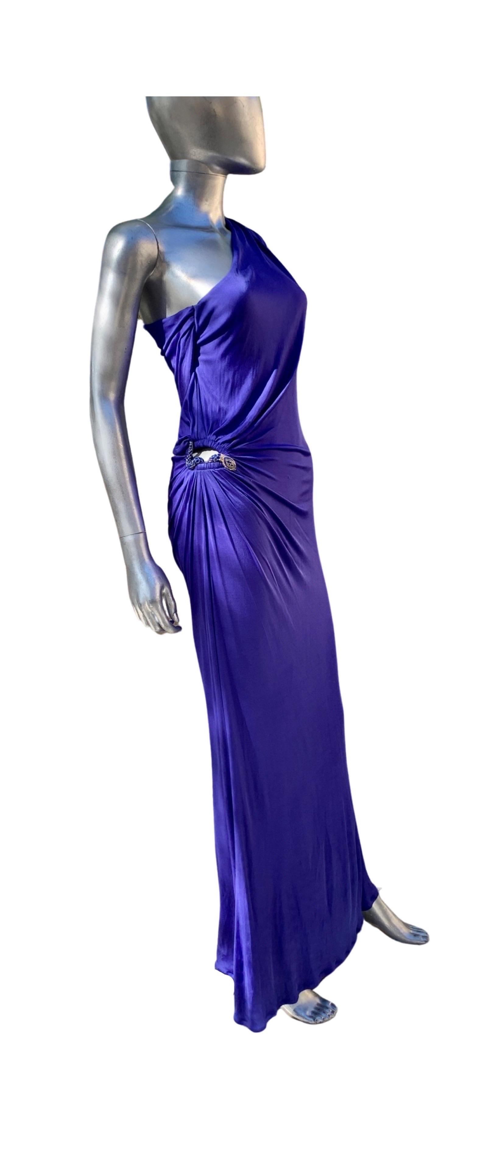 Roberto Cavalli Sexy Blaues Jersey-Schlangenkleid aus Jersey mit Juwelenbesatz aus Schiefer Größe 40 im Angebot 5