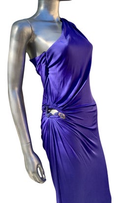 Roberto Cavalli Sexy Blue Jersey Snake Jeweled Slither Dress Size 40