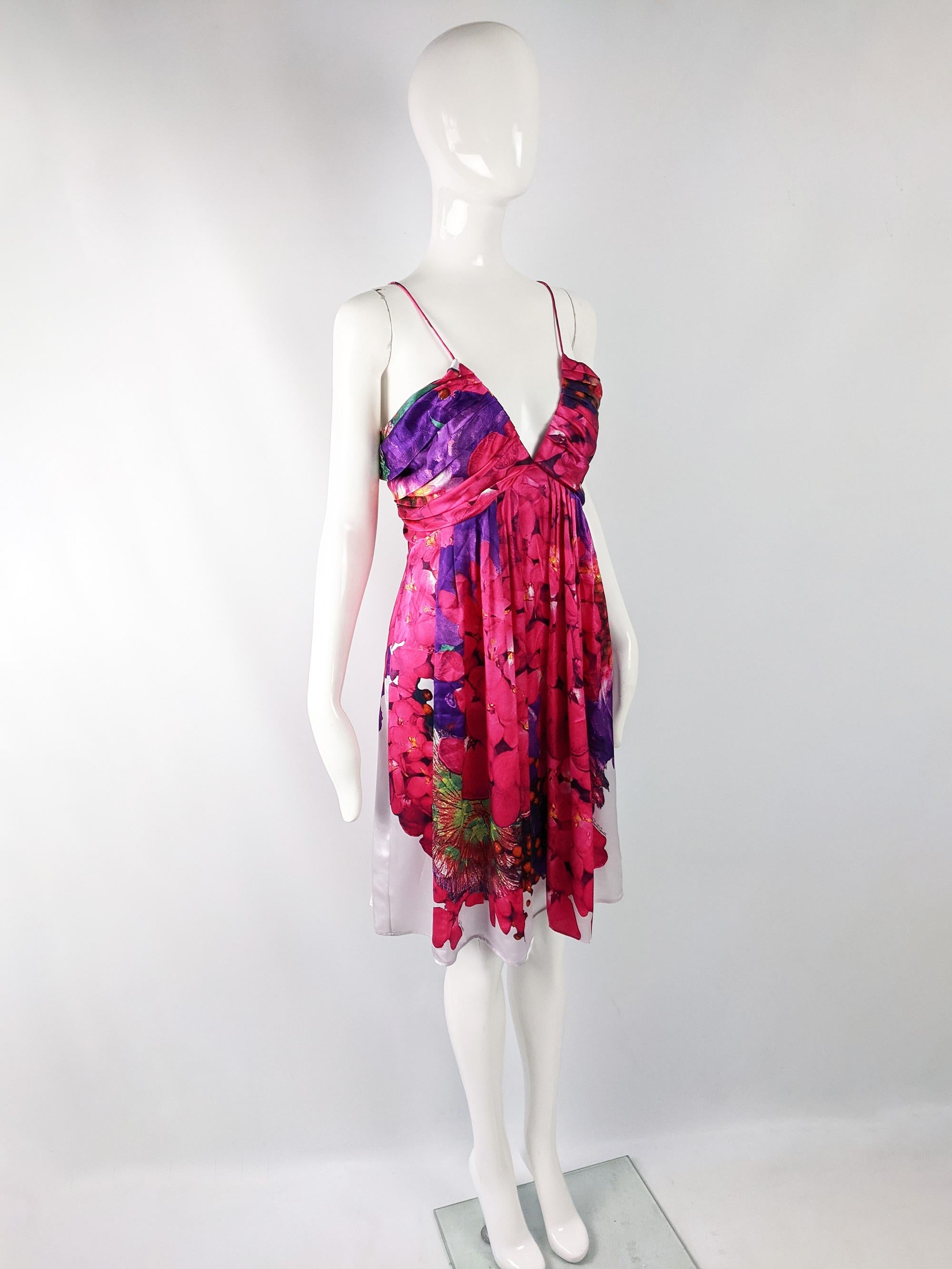 Women's Roberto Cavalli Sexy Plunging Open Back Silk Party Dress, 2000s