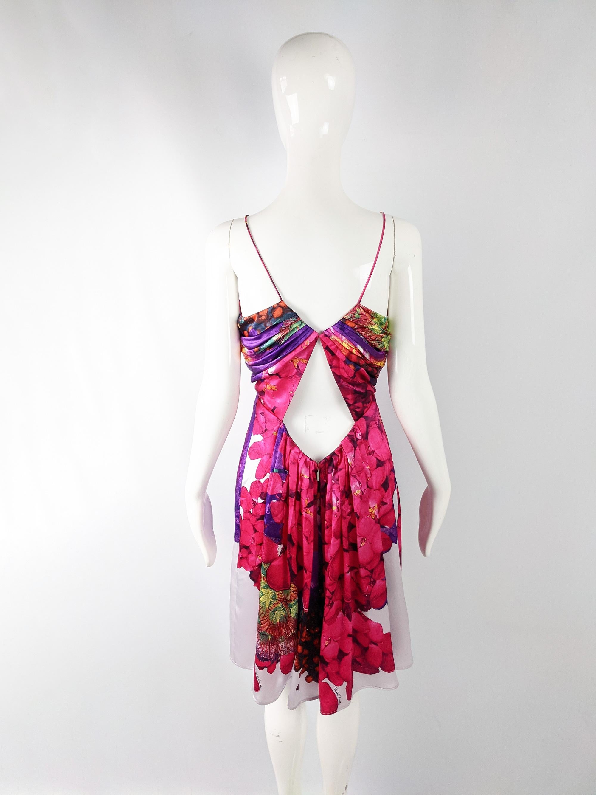 Roberto Cavalli Sexy Plunging Open Back Silk Party Dress, 2000s 2