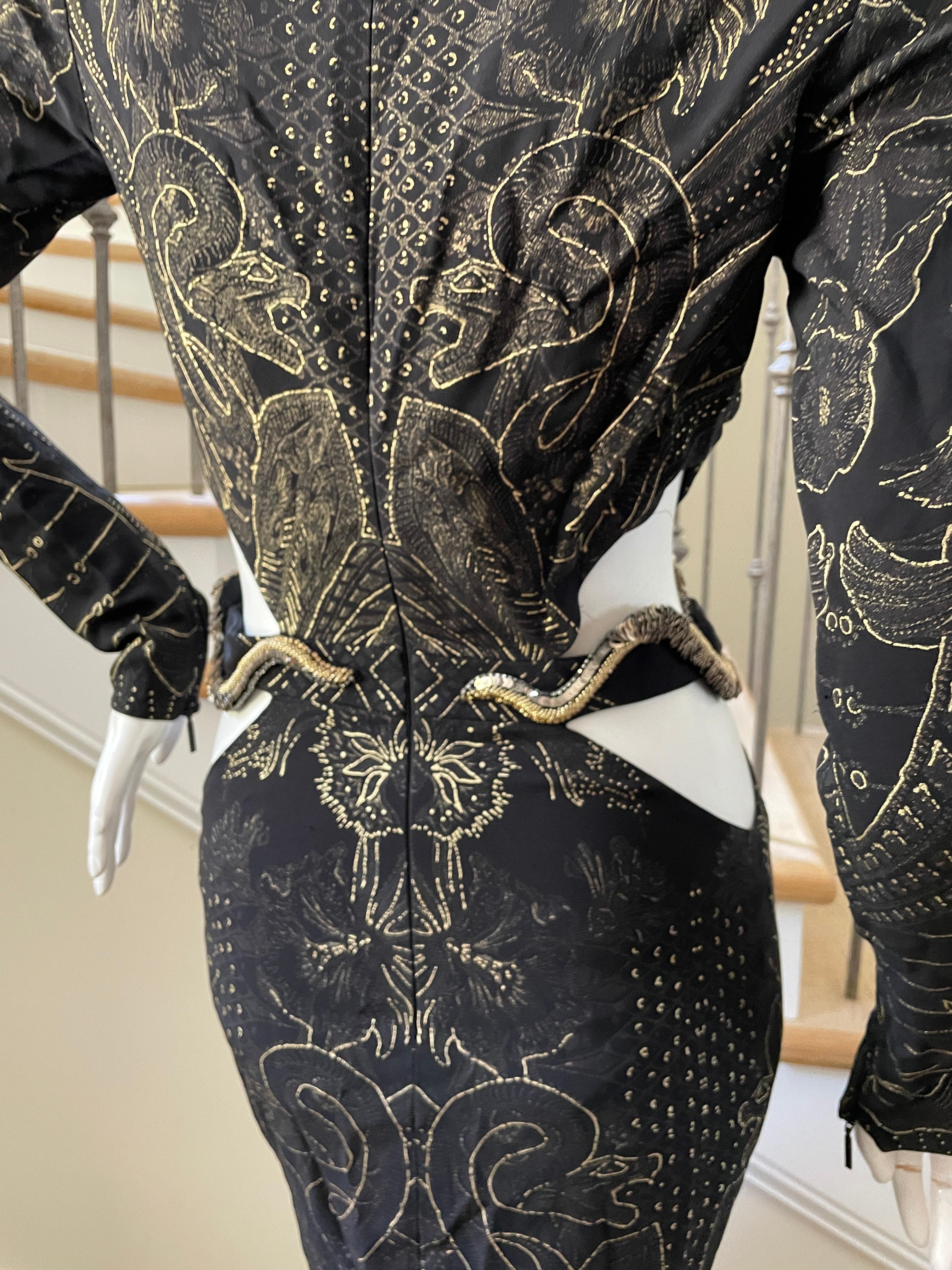 Roberto Cavalli Sexy Vintage Cut Out Evening Dress with Beaded Snake at Waist. For Sale 3