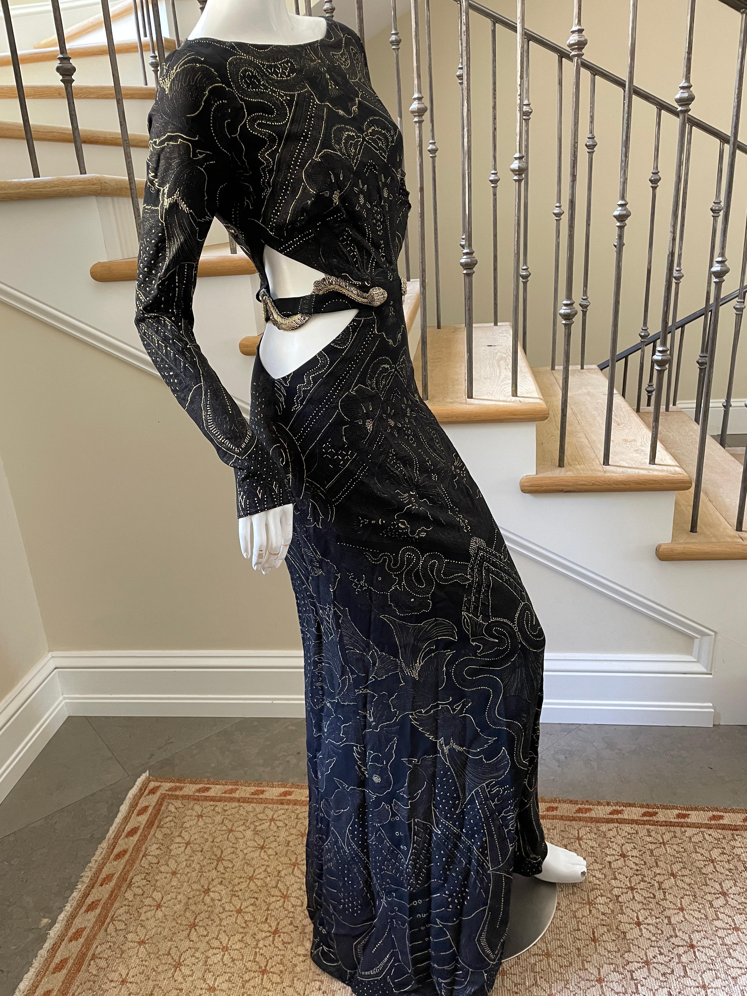 Roberto Cavalli Sexy Vintage Cut Out Evening Dress with Beaded Snake at Waist. For Sale 4