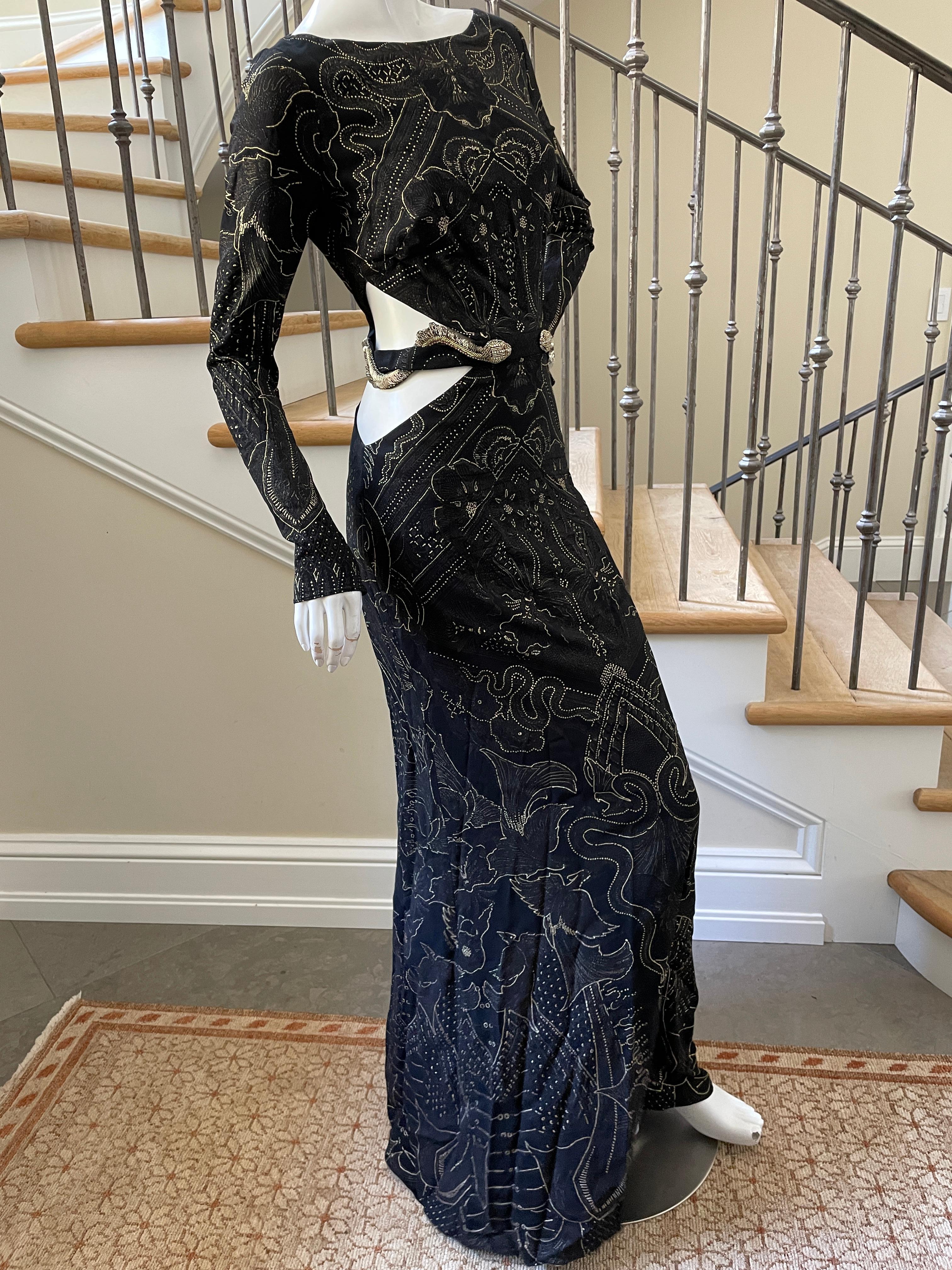 Black Roberto Cavalli Sexy Vintage Cut Out Evening Dress with Beaded Snake at Waist. For Sale