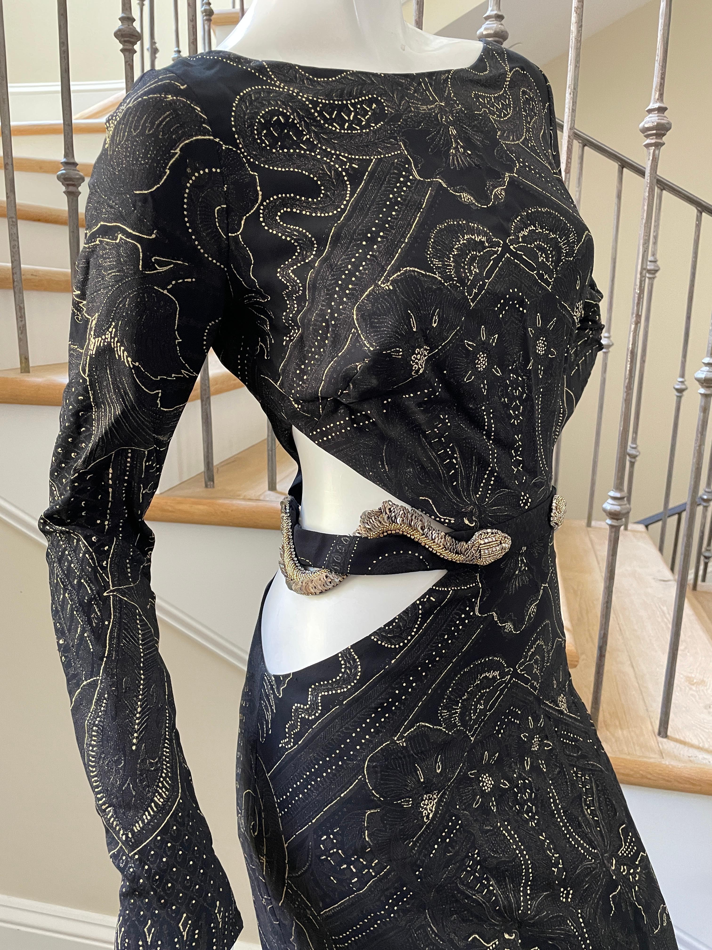 Roberto Cavalli Sexy Vintage Cut Out Evening Dress with Beaded Snake at Waist. In Excellent Condition For Sale In Cloverdale, CA