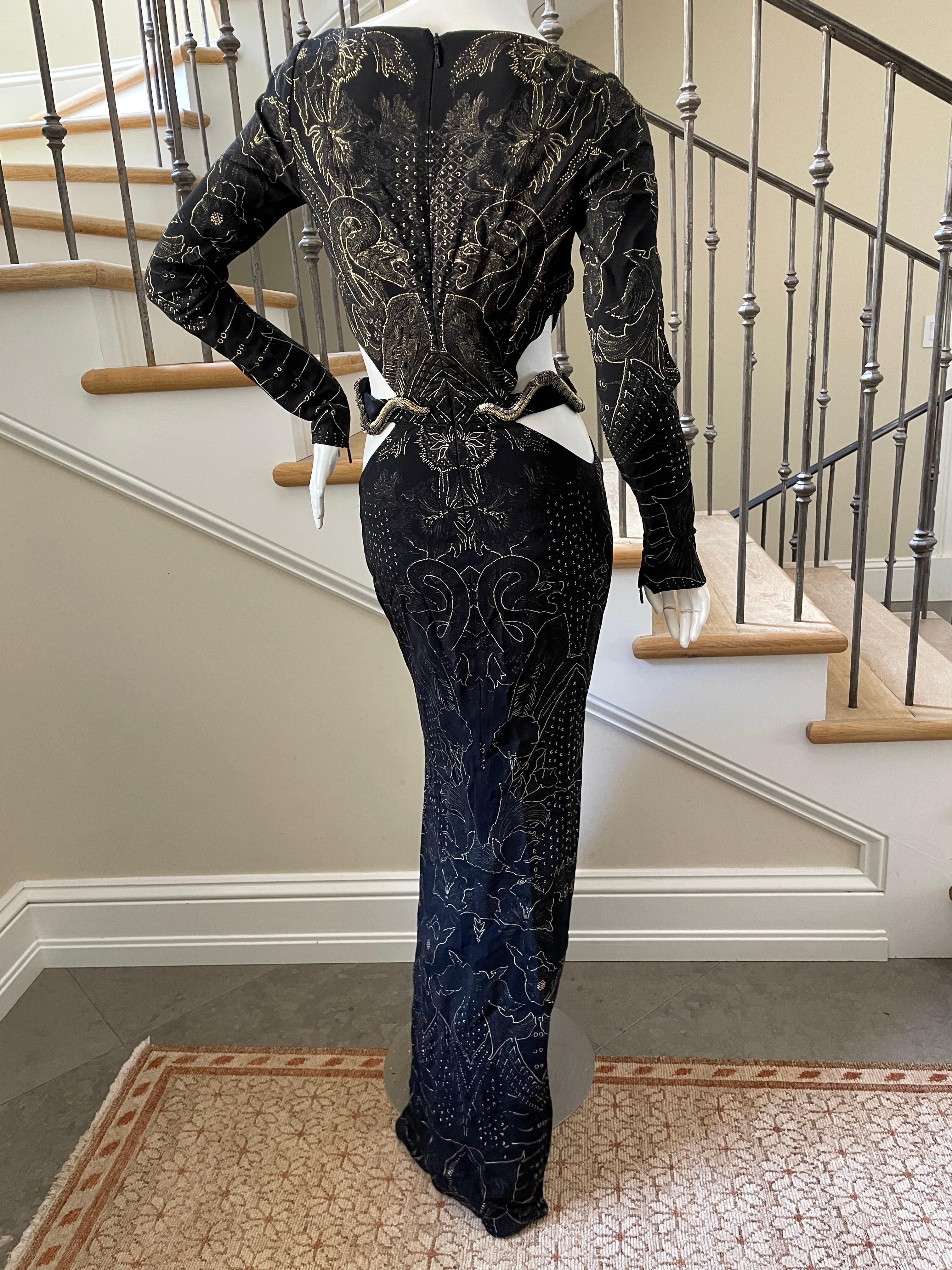 Roberto Cavalli Sexy Vintage Cut Out Evening Dress with Beaded Snake at Waist. For Sale 1