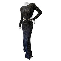 Roberto Cavalli Sexy Vintage Cut Out Evening Dress with Beaded Snake at Waist.