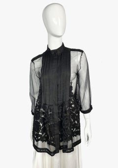 Roberto Cavalli sheer black floral appliqué blouse, 2000s