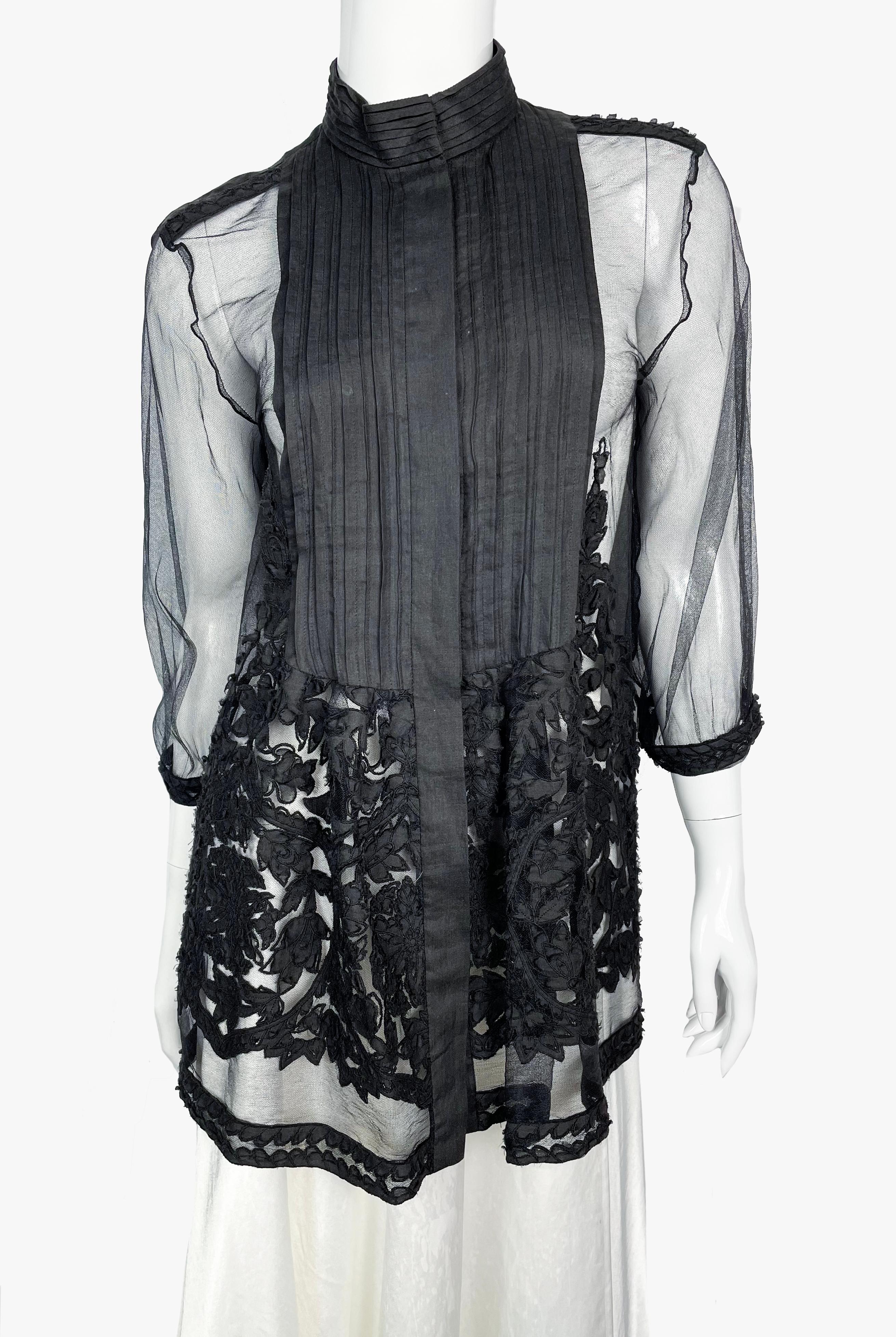 Black Roberto Cavalli sheer black floral appliqué blouse, 2000s For Sale