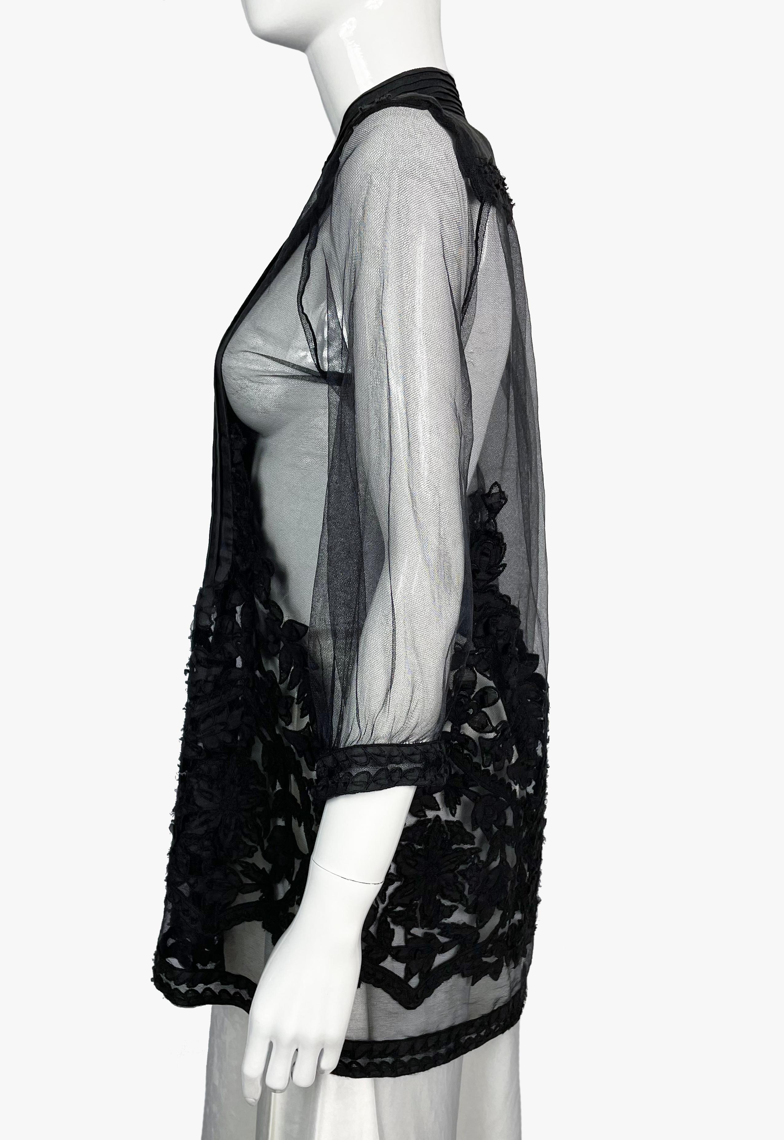 Women's Roberto Cavalli sheer black floral appliqué blouse, 2000s For Sale
