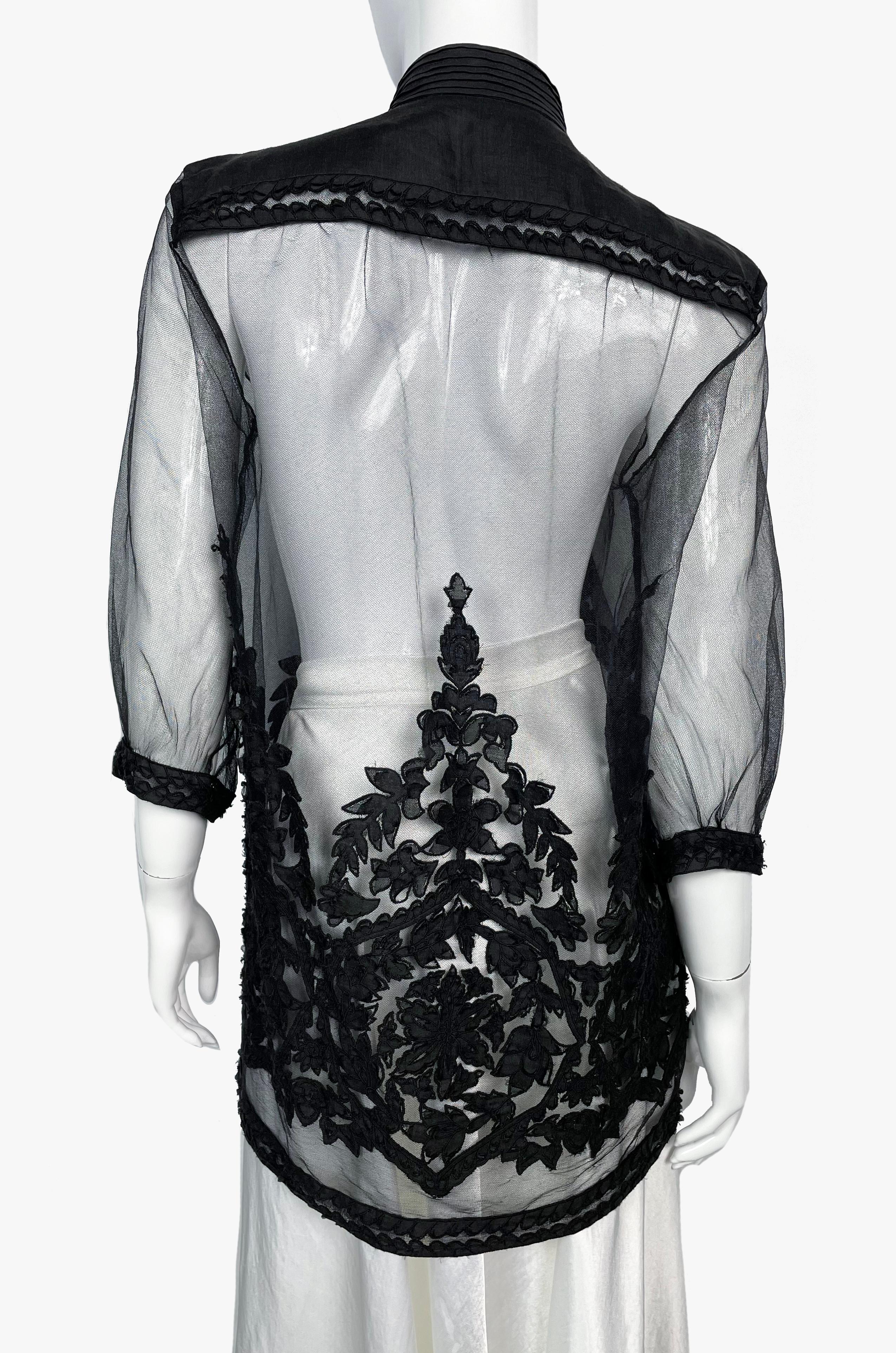 Roberto Cavalli sheer black floral appliqué blouse, 2000s For Sale 1