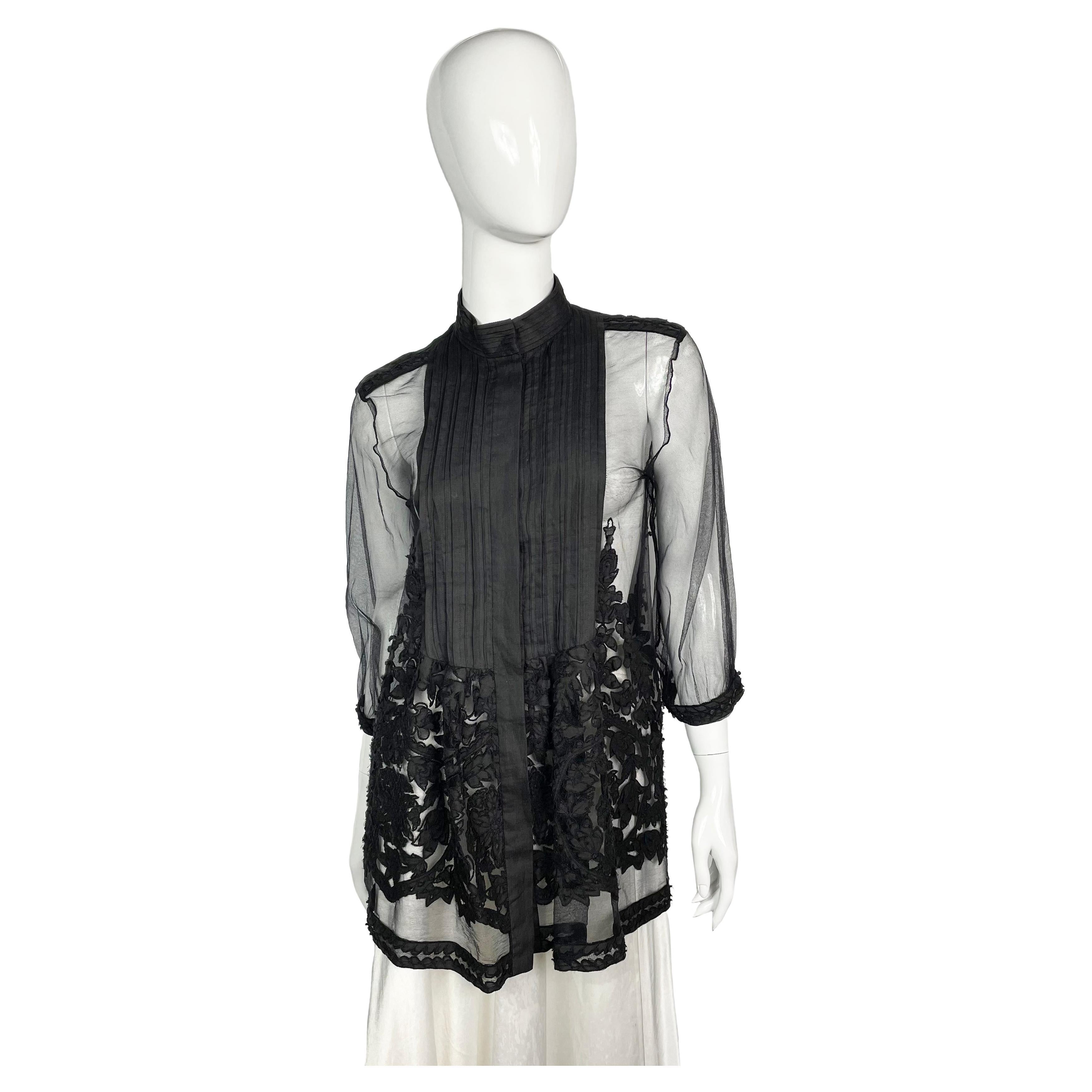 Roberto Cavalli sheer black floral appliqué blouse, 2000s For Sale