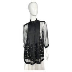 Roberto Cavalli sheer black floral appliqué blouse, 2000s