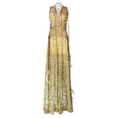 Roberto Cavalli Abito da sera con paillettes dorate Primavera 2017 Taglia 40IT