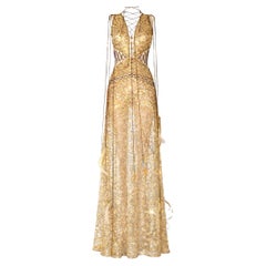 Roberto Cavalli Durchsichtiges goldenes Pailletten-Abendkleid Frühjahr 2017 Größe 40IT