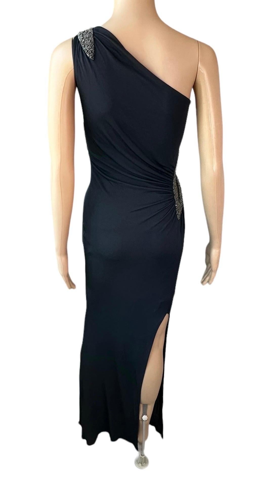 De las mujeres Roberto Cavalli Vestido de noche de un solo hombro adornado con recorte de malla transparente en venta