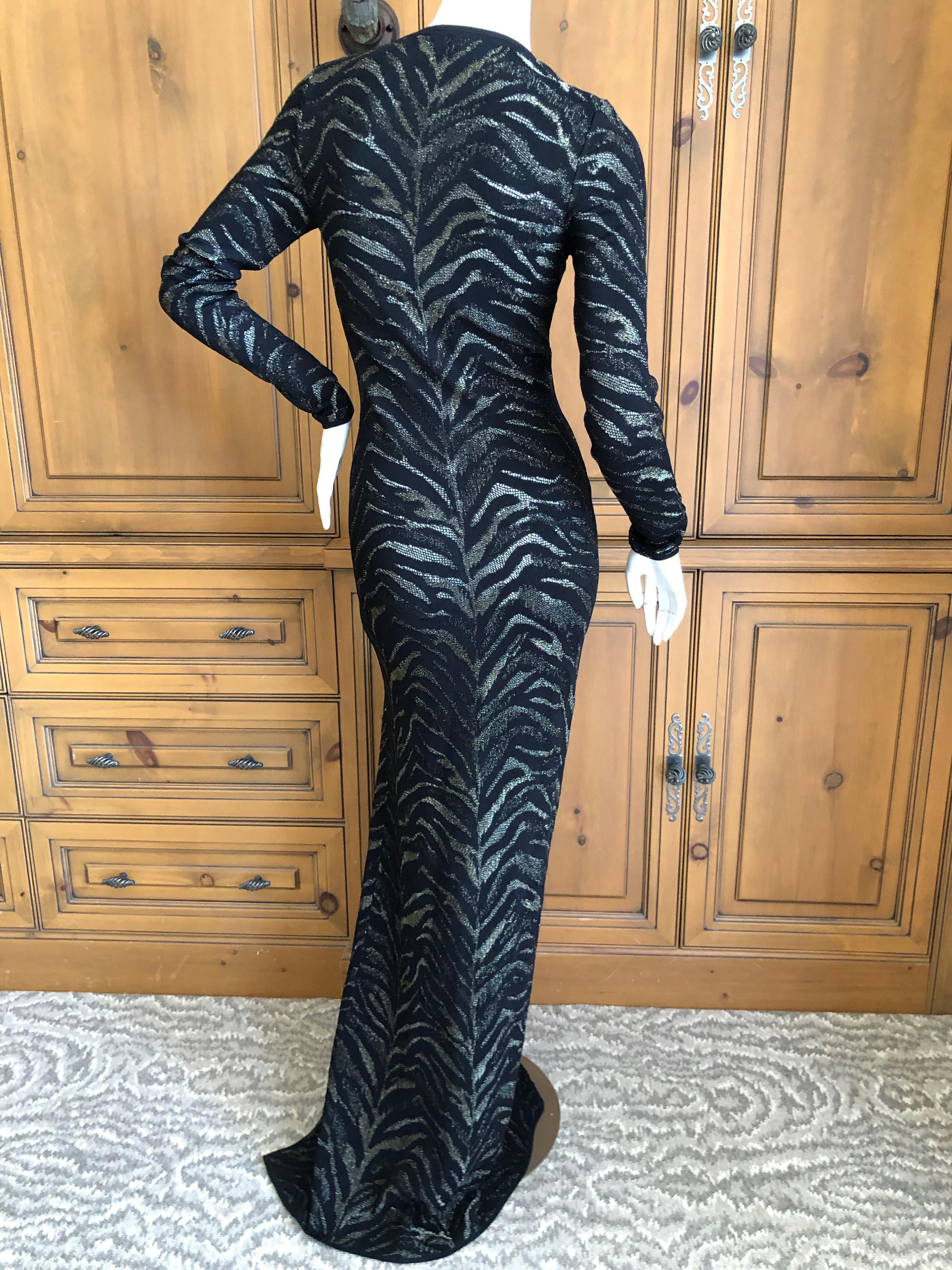 Roberto Cavalli Sheer Vintage Gold and Black Knit Zebra Pattern Evening Dress For Sale 6