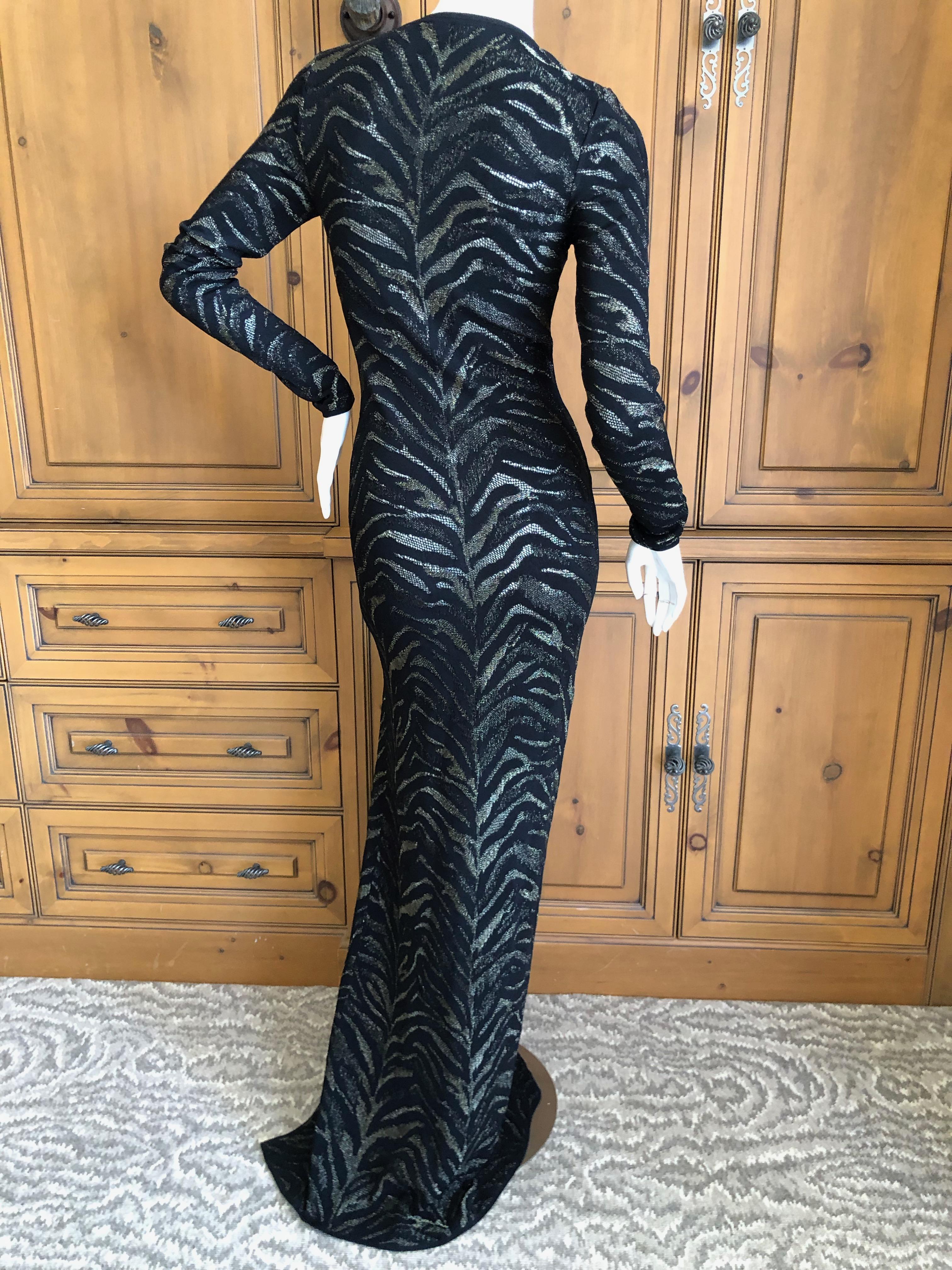 Roberto Cavalli Sheer Vintage Gold and Black Knit Zebra Pattern Evening Dress For Sale 7