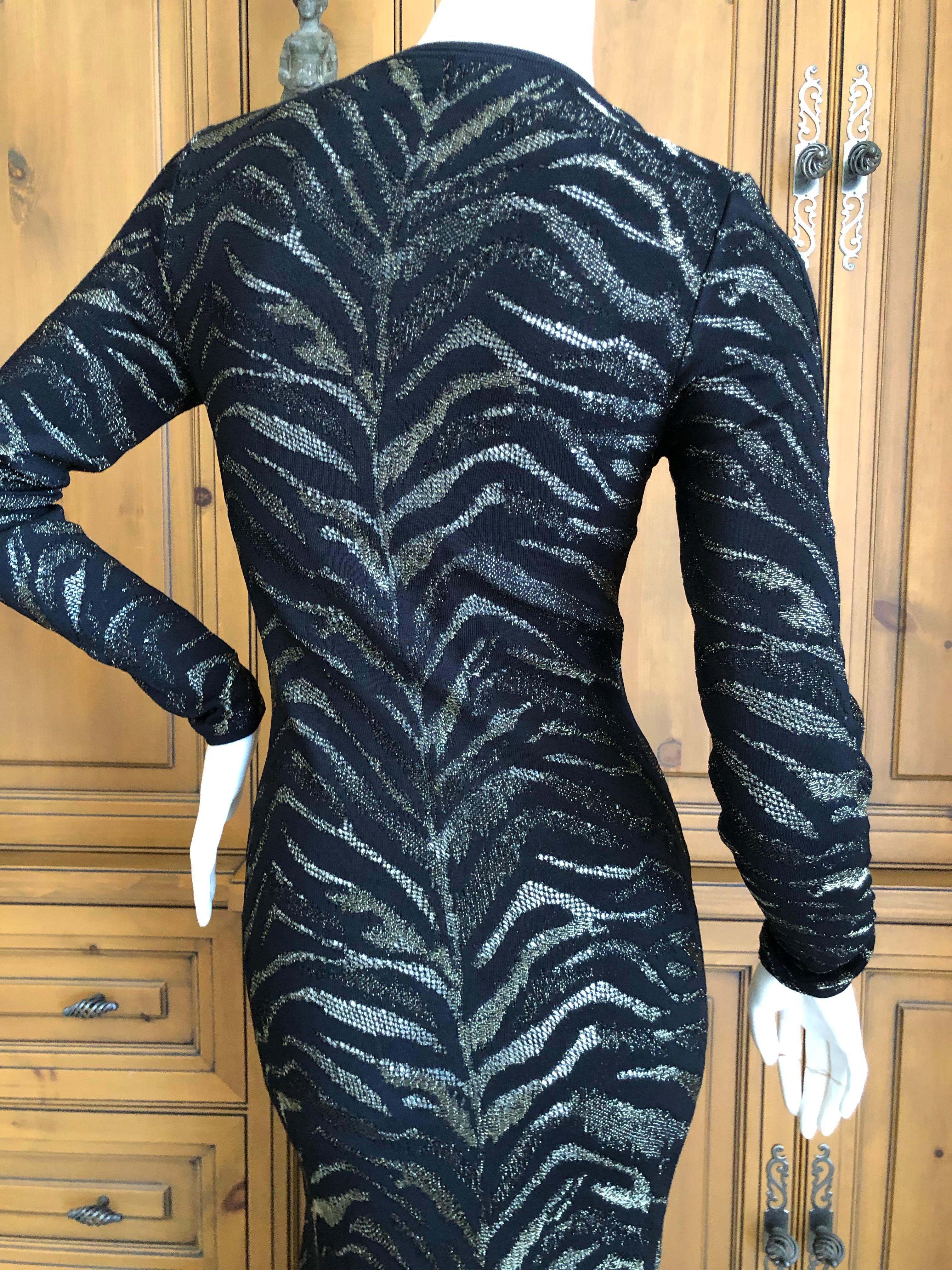 Roberto Cavalli Sheer Vintage Gold and Black Knit Zebra Pattern Evening Dress For Sale 8