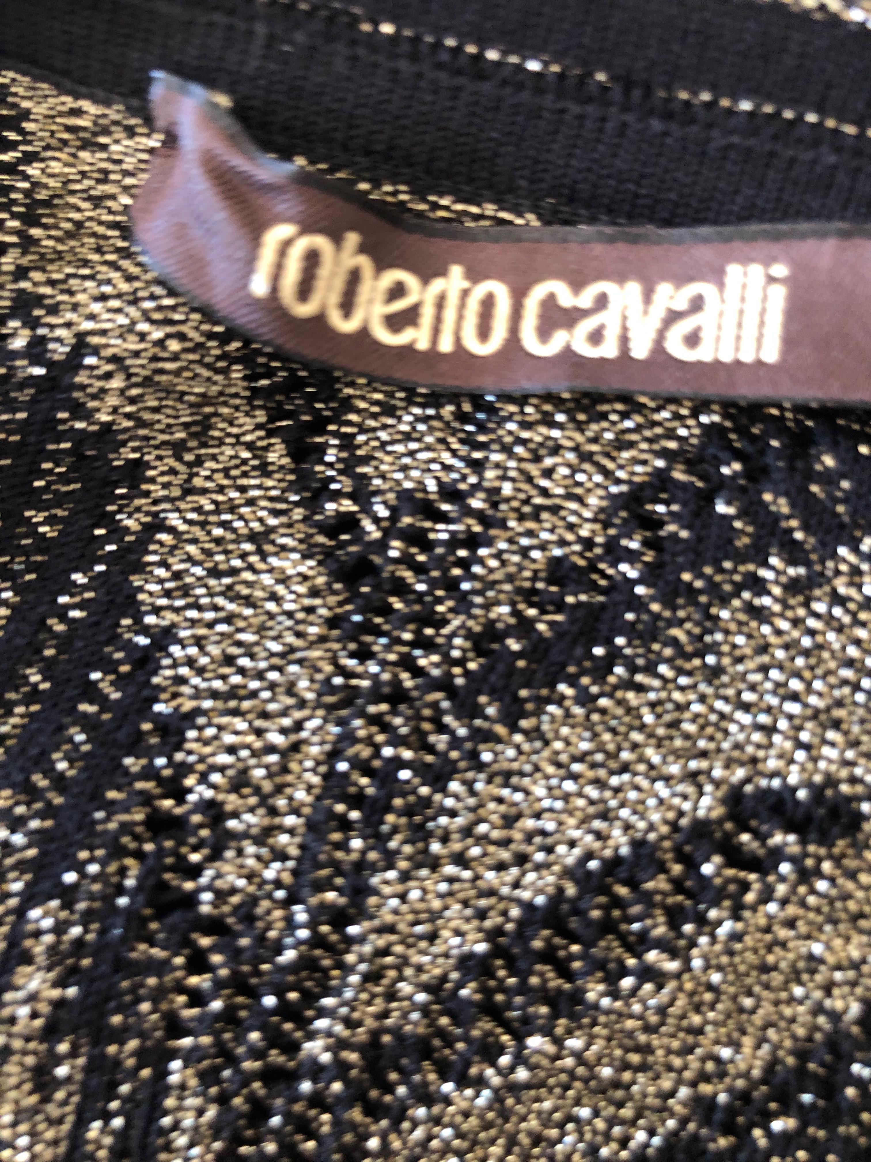 Roberto Cavalli Sheer Vintage Gold and Black Knit Zebra Pattern Evening Dress For Sale 9