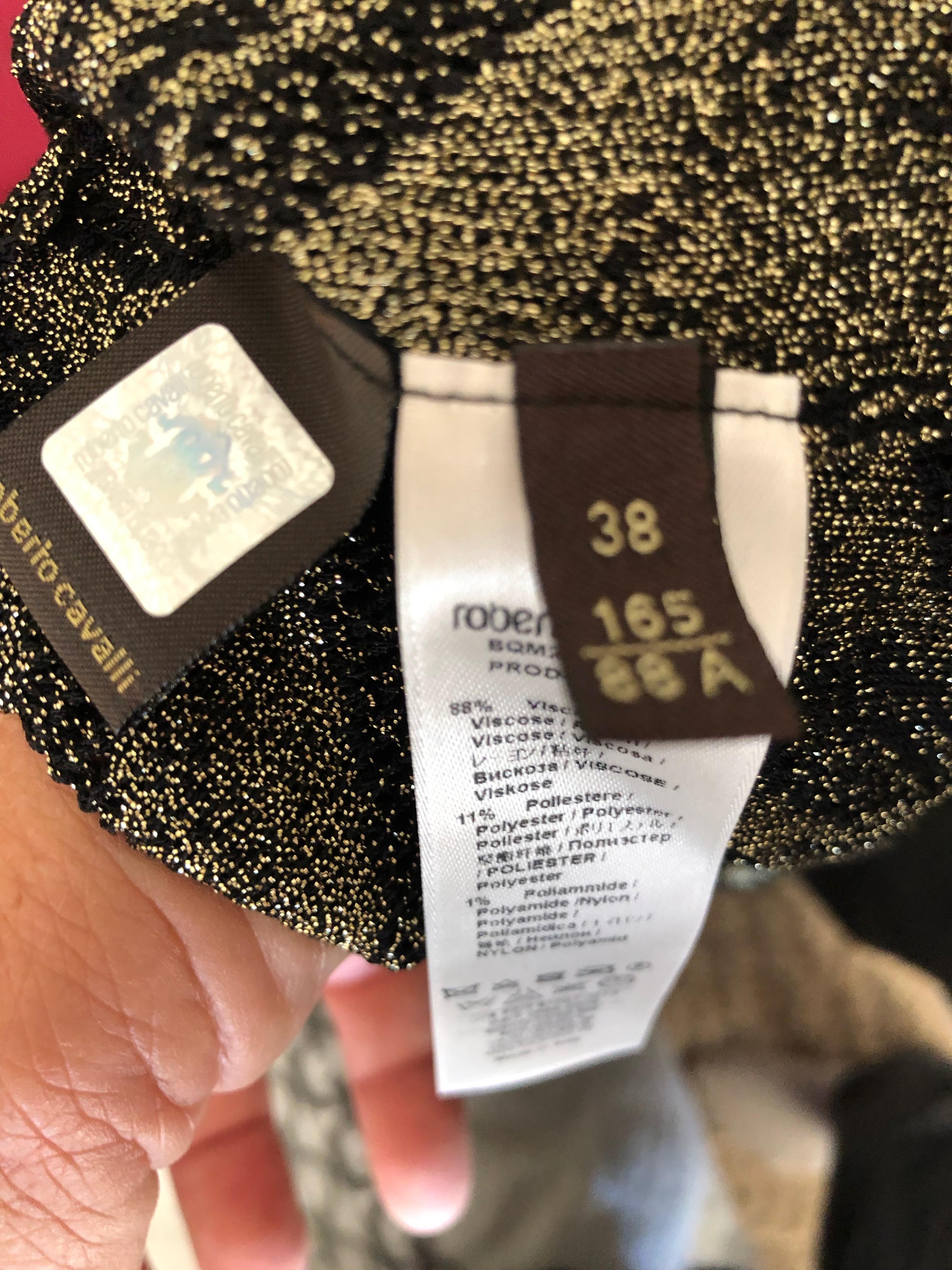 Roberto Cavalli Sheer Vintage Gold and Black Knit Zebra Pattern Evening Dress For Sale 10
