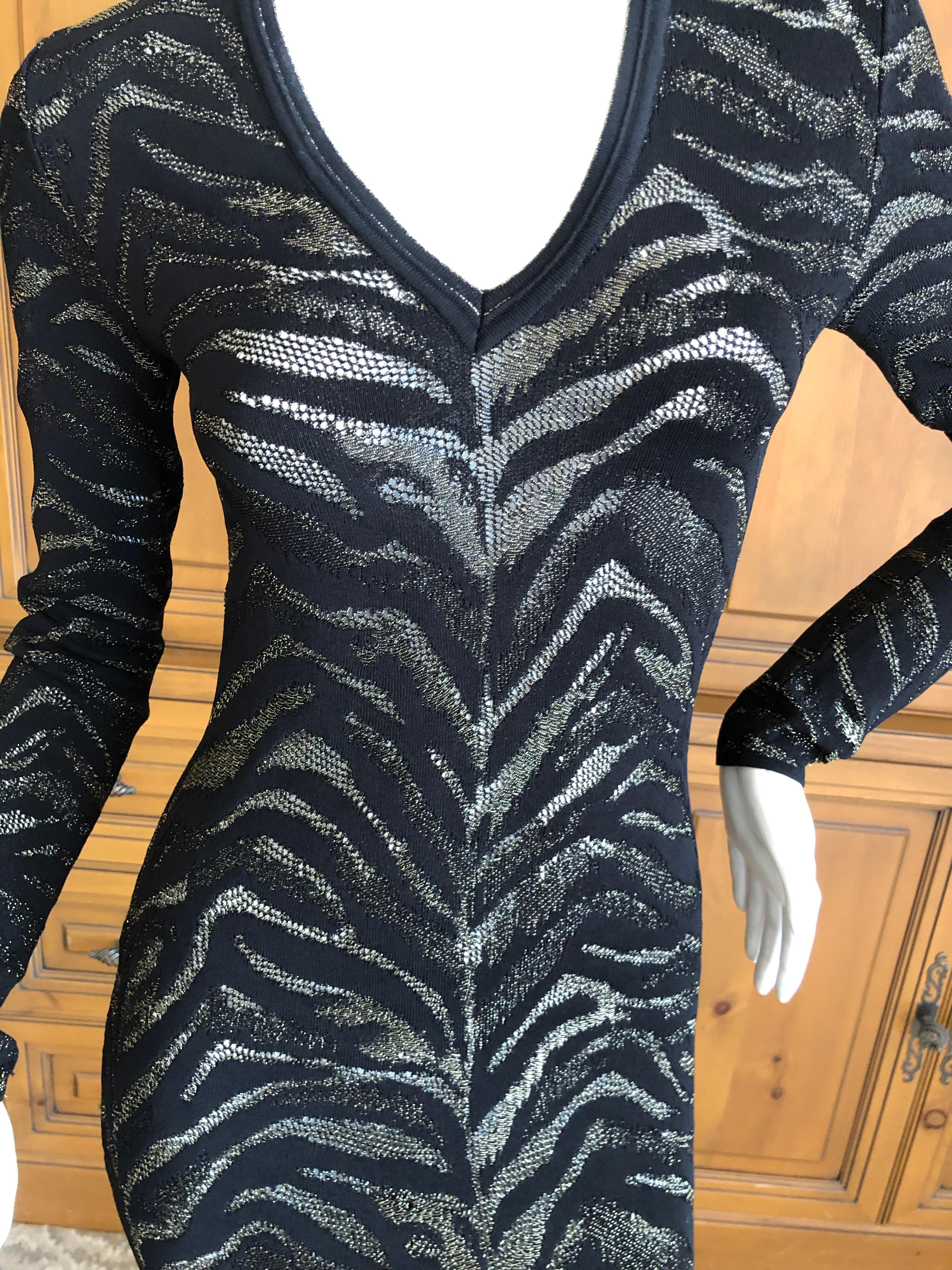 Roberto Cavalli Sheer Vintage Gold and Black Knit Zebra Pattern Evening Dress In Excellent Condition For Sale In Cloverdale, CA