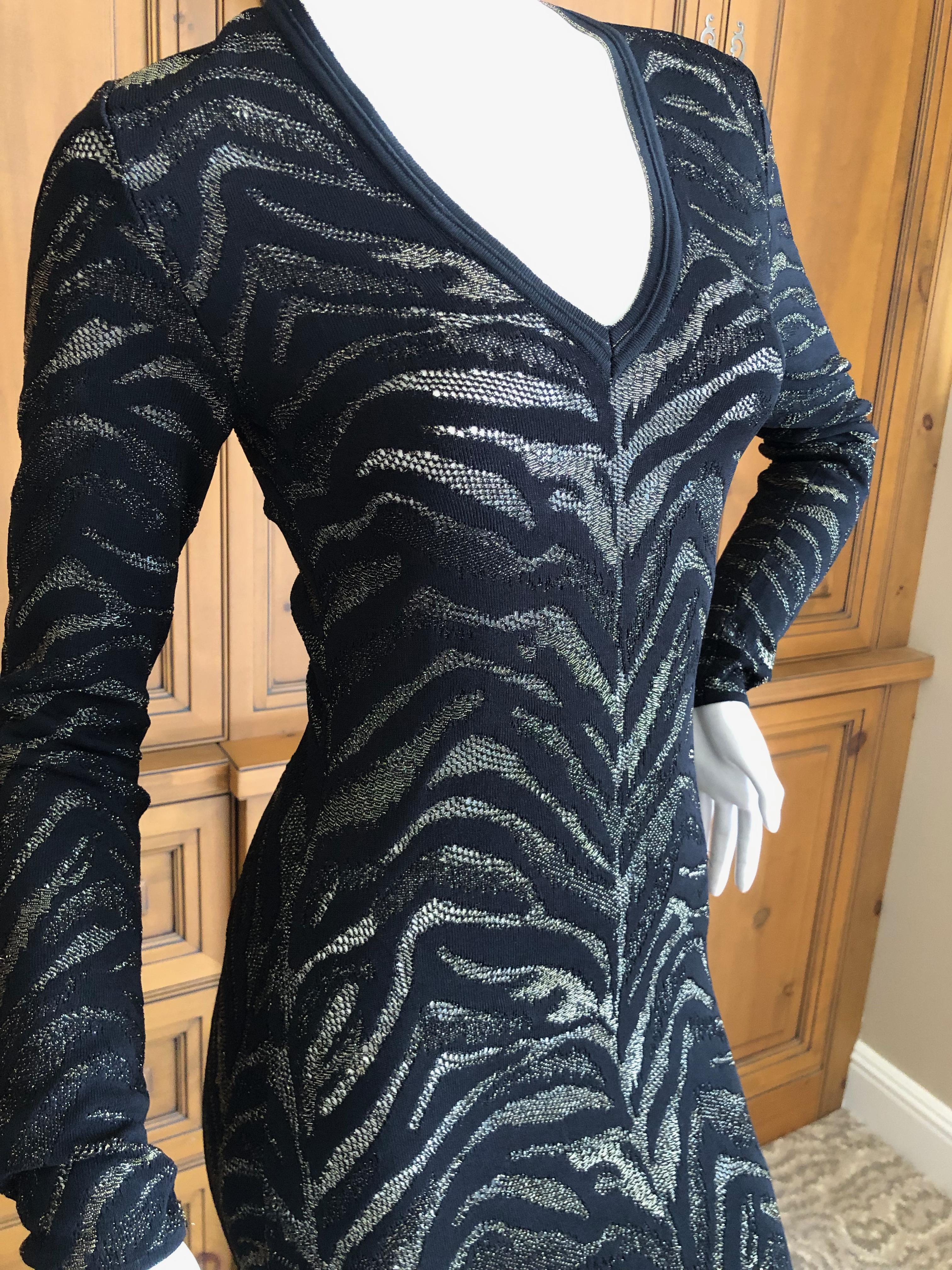 Women's Roberto Cavalli Sheer Vintage Gold and Black Knit Zebra Pattern Evening Dress For Sale