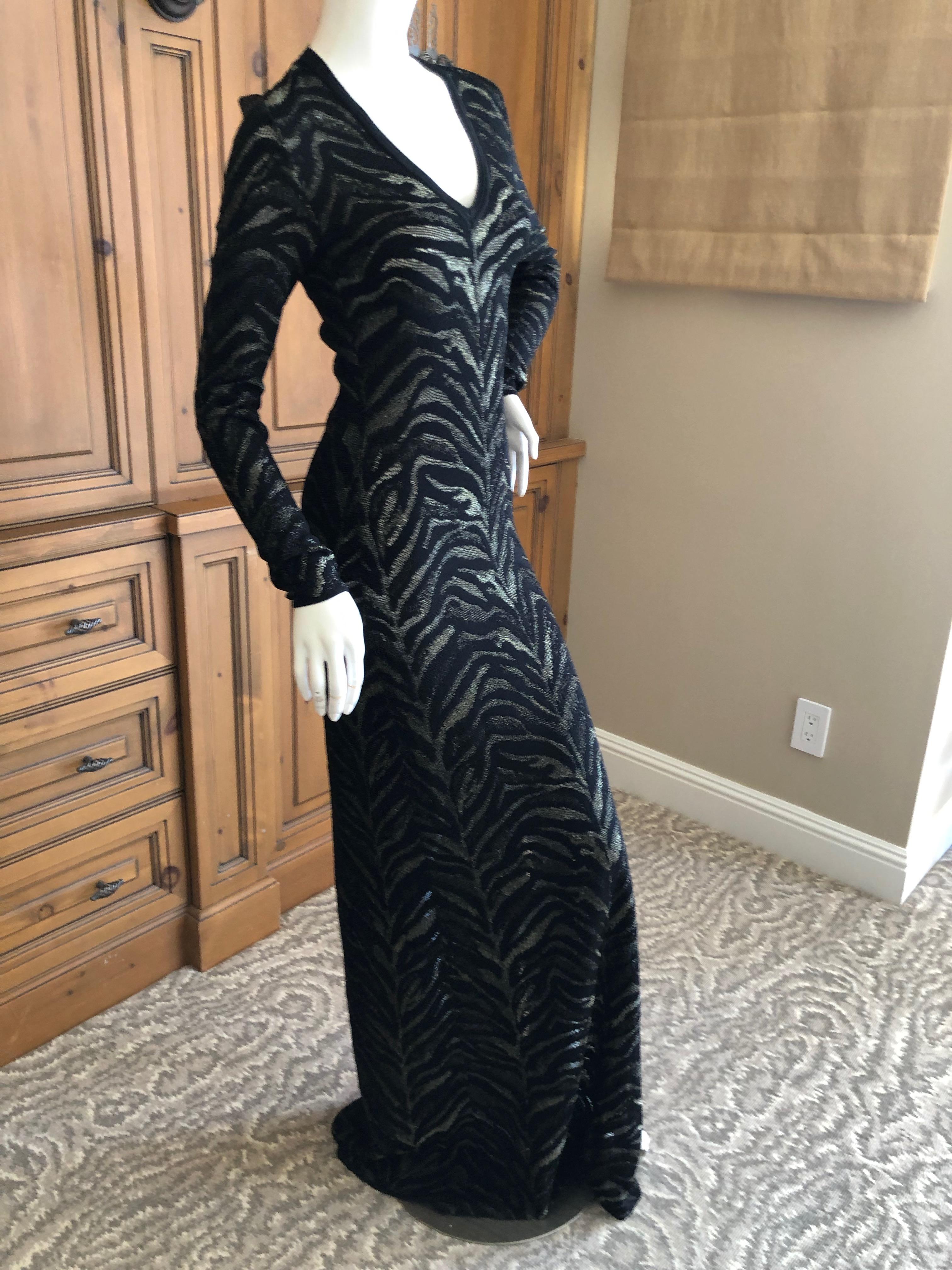 Roberto Cavalli Sheer Vintage Gold and Black Knit Zebra Pattern Evening Dress For Sale 1