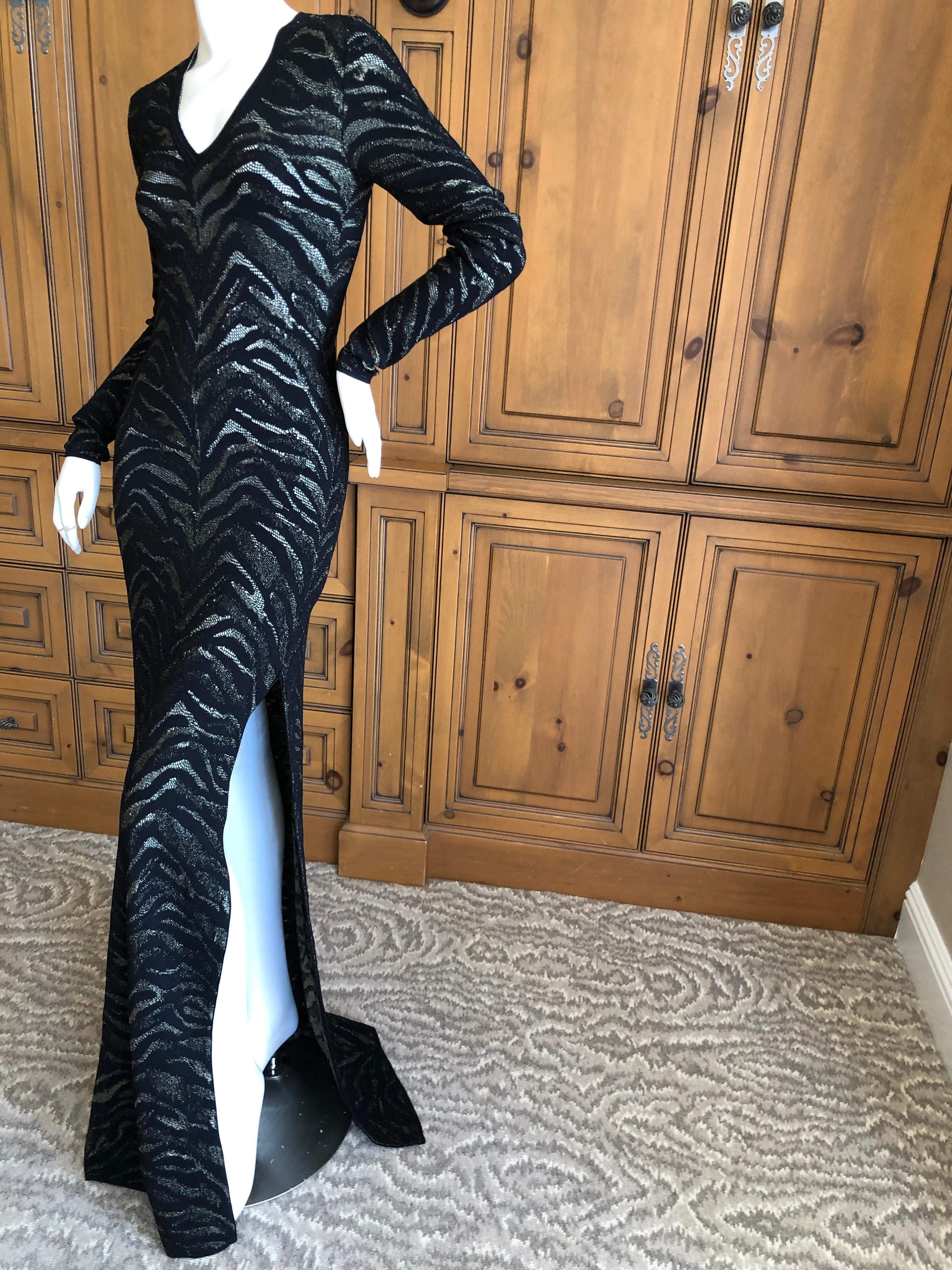 Roberto Cavalli Sheer Vintage Gold and Black Knit Zebra Pattern Evening Dress For Sale 2