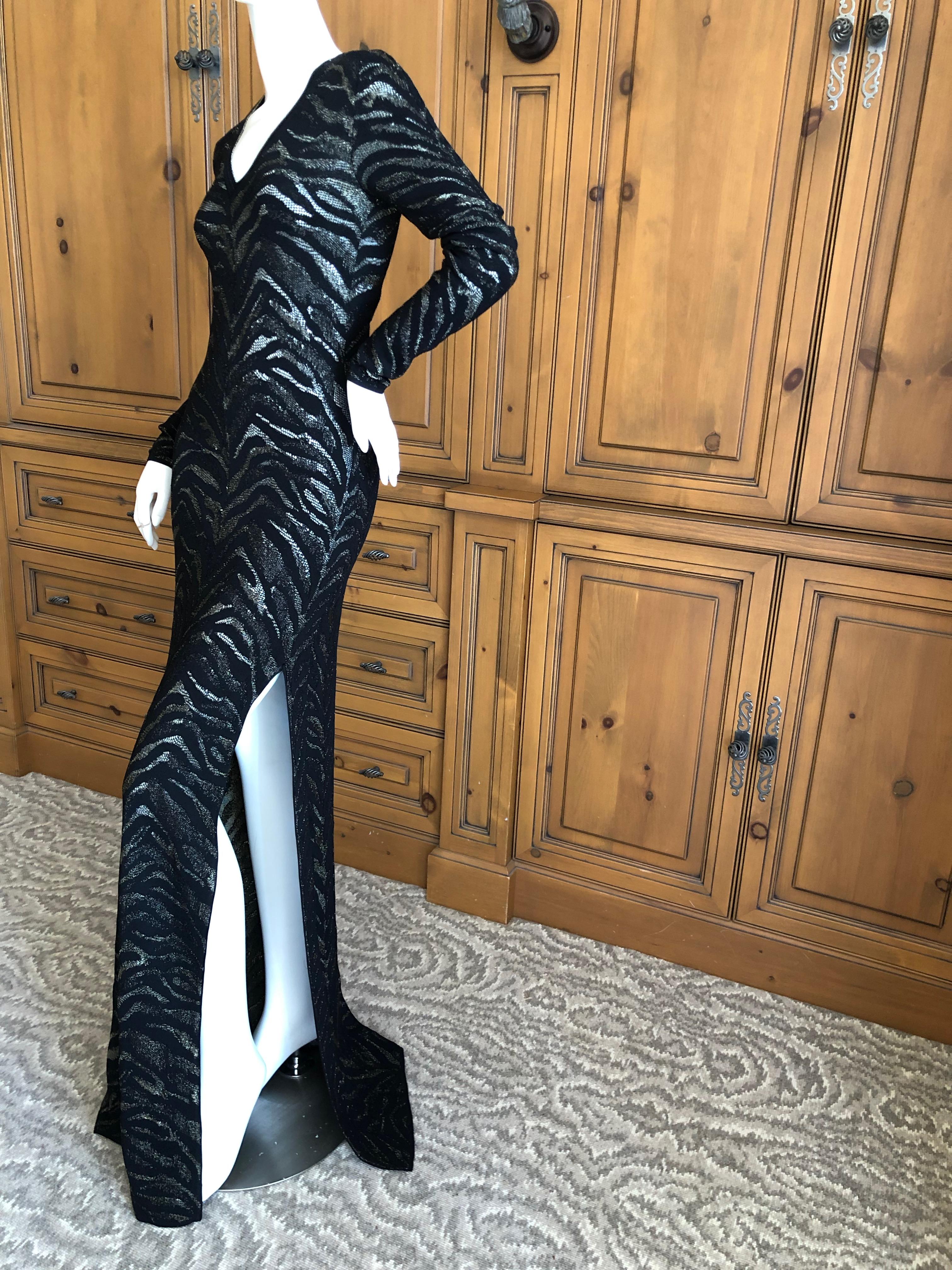 Roberto Cavalli Sheer Vintage Gold and Black Knit Zebra Pattern Evening Dress For Sale 3