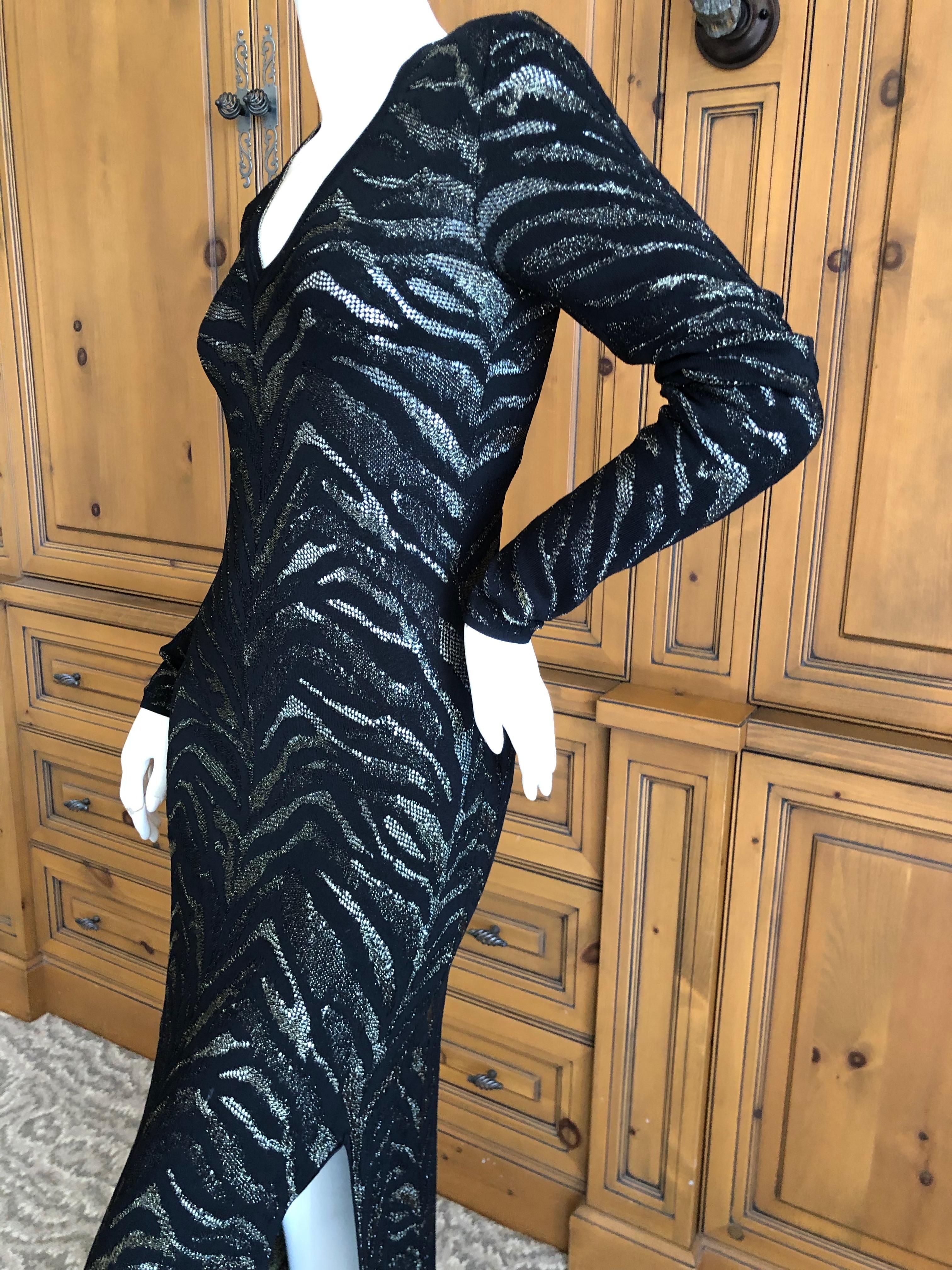 Roberto Cavalli Sheer Vintage Gold and Black Knit Zebra Pattern Evening Dress For Sale 4