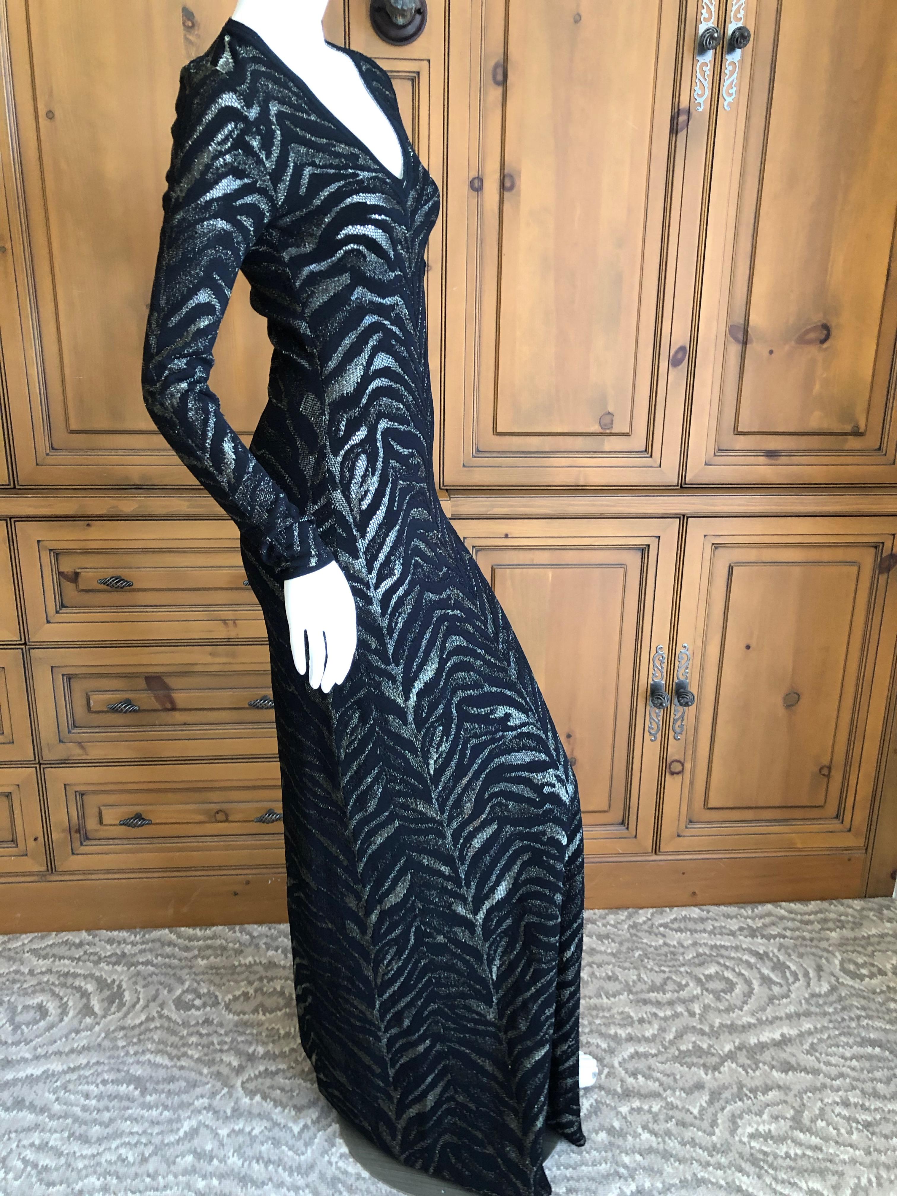 Roberto Cavalli Sheer Vintage Gold and Black Knit Zebra Pattern Evening Dress For Sale 5