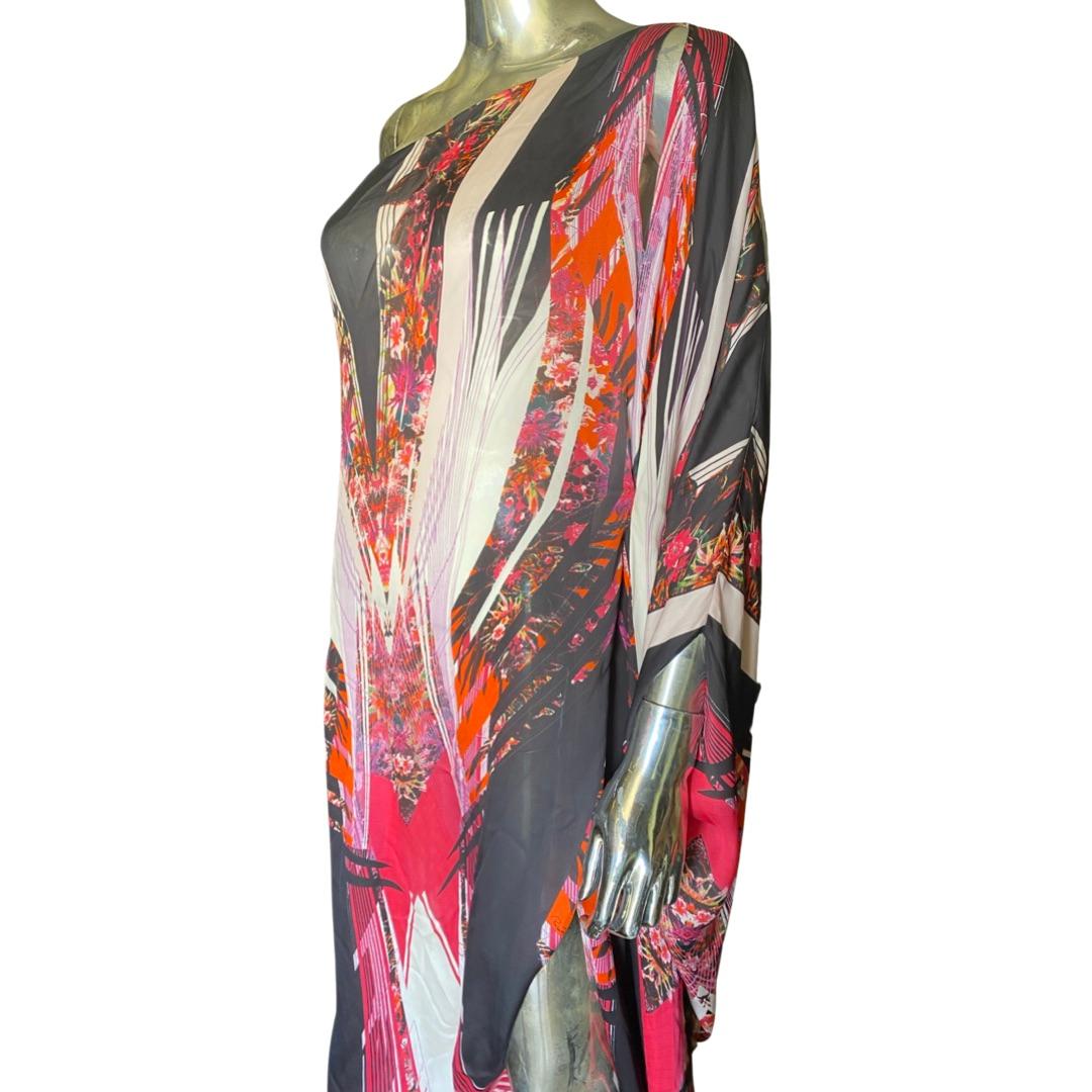 Women's Roberto Cavalli Italy Signature Silk Abstract Print One Shoulder Gown Size 8 For Sale