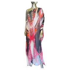 Roberto Cavalli Italy Signature Silk Abstract Print One Shoulder Gown Size 8