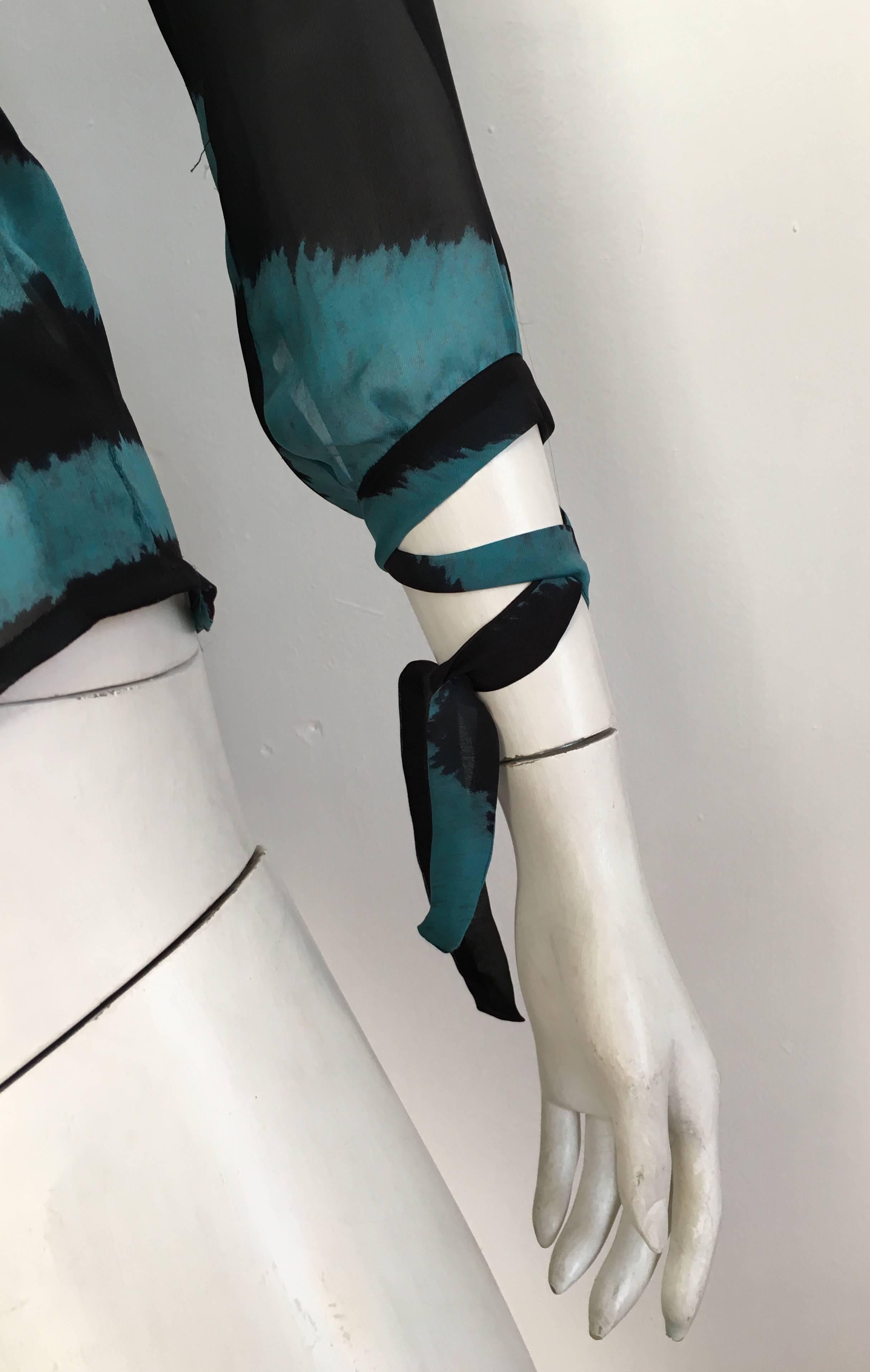Roberto Cavalli Silk Animal Print Bondage Tie Sleeves Size XS. 2