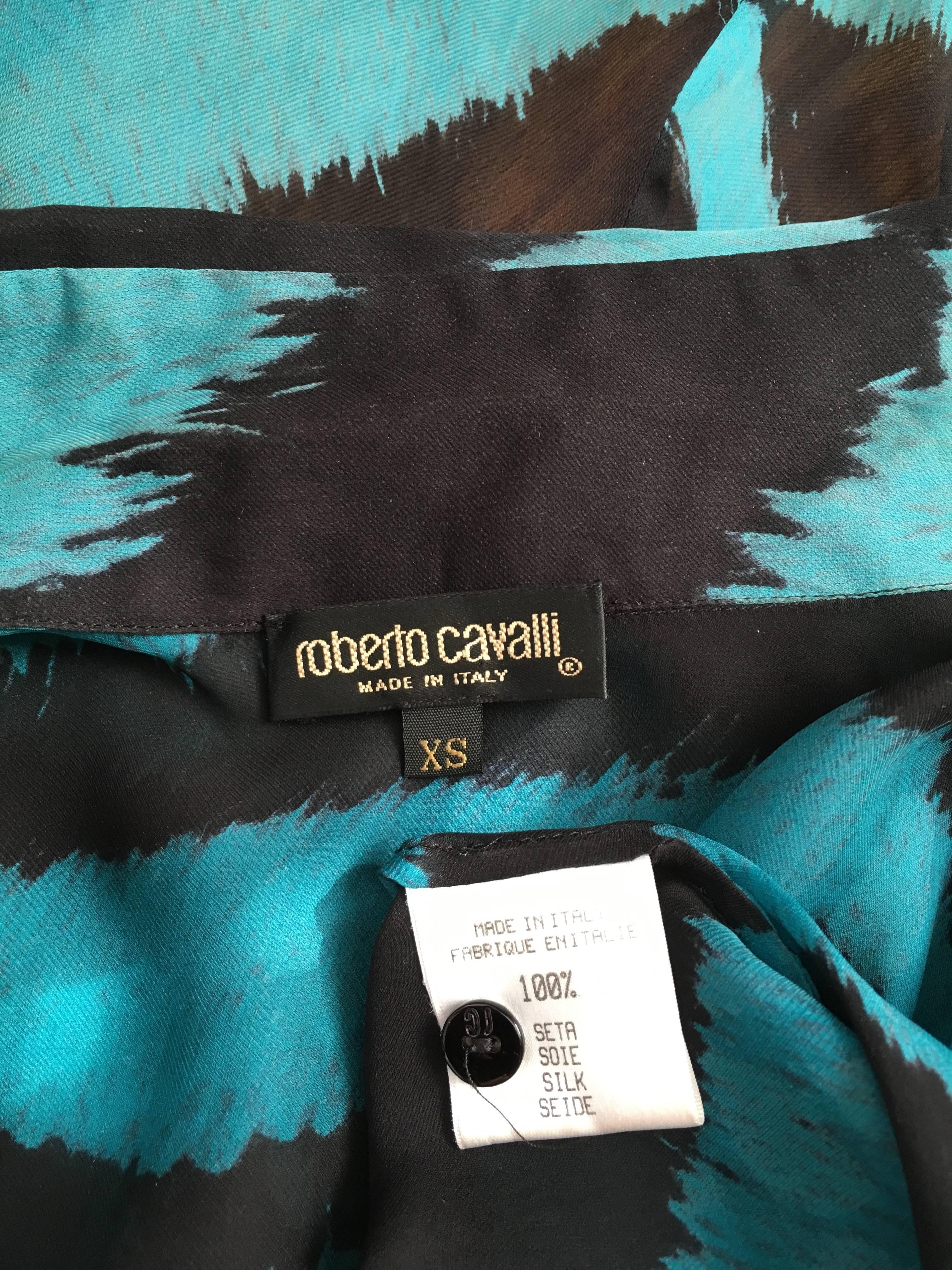 Roberto Cavalli Silk Animal Print Bondage Tie Sleeves Size XS. 3