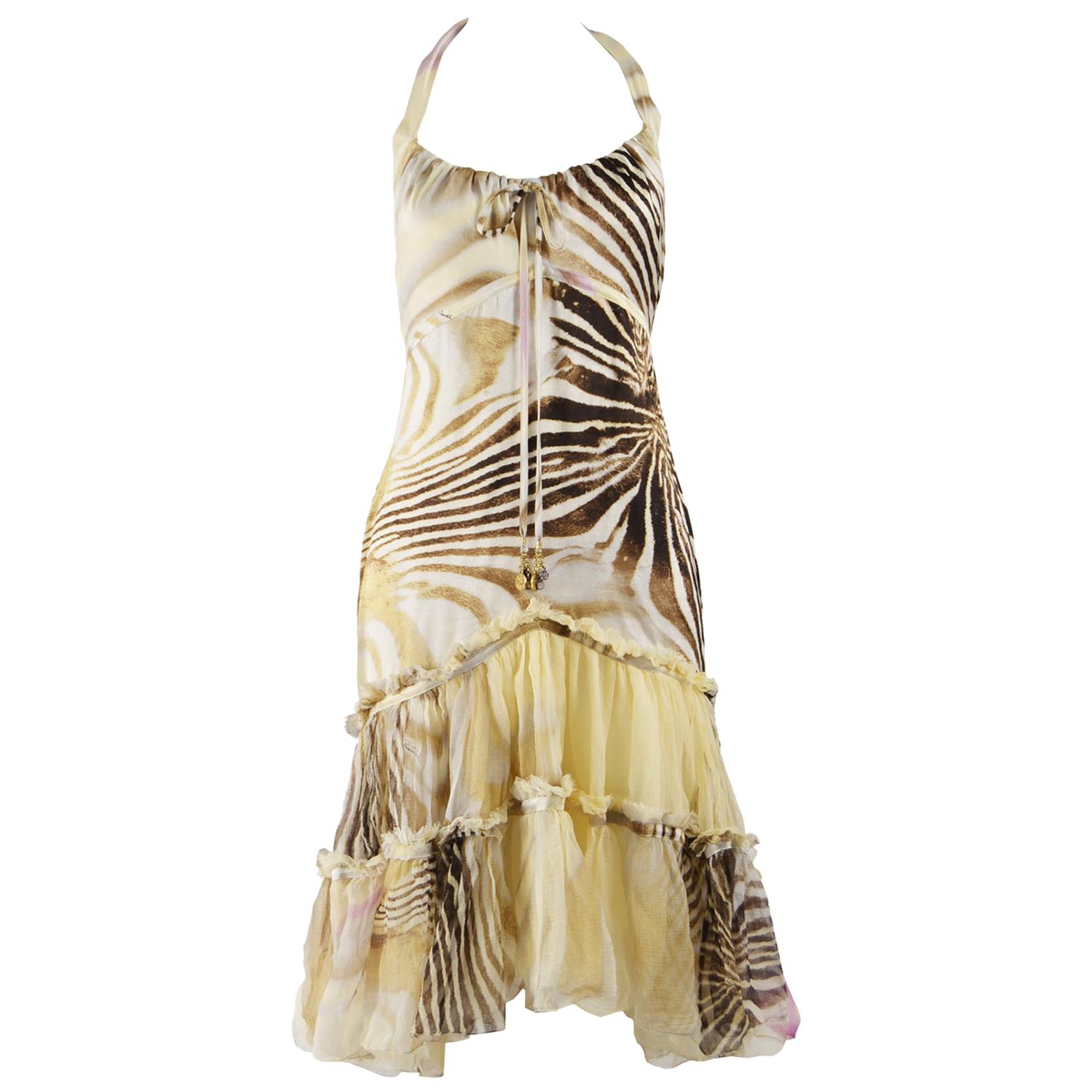 Roberto Cavalli Silk Animal Print Chiffon Dress