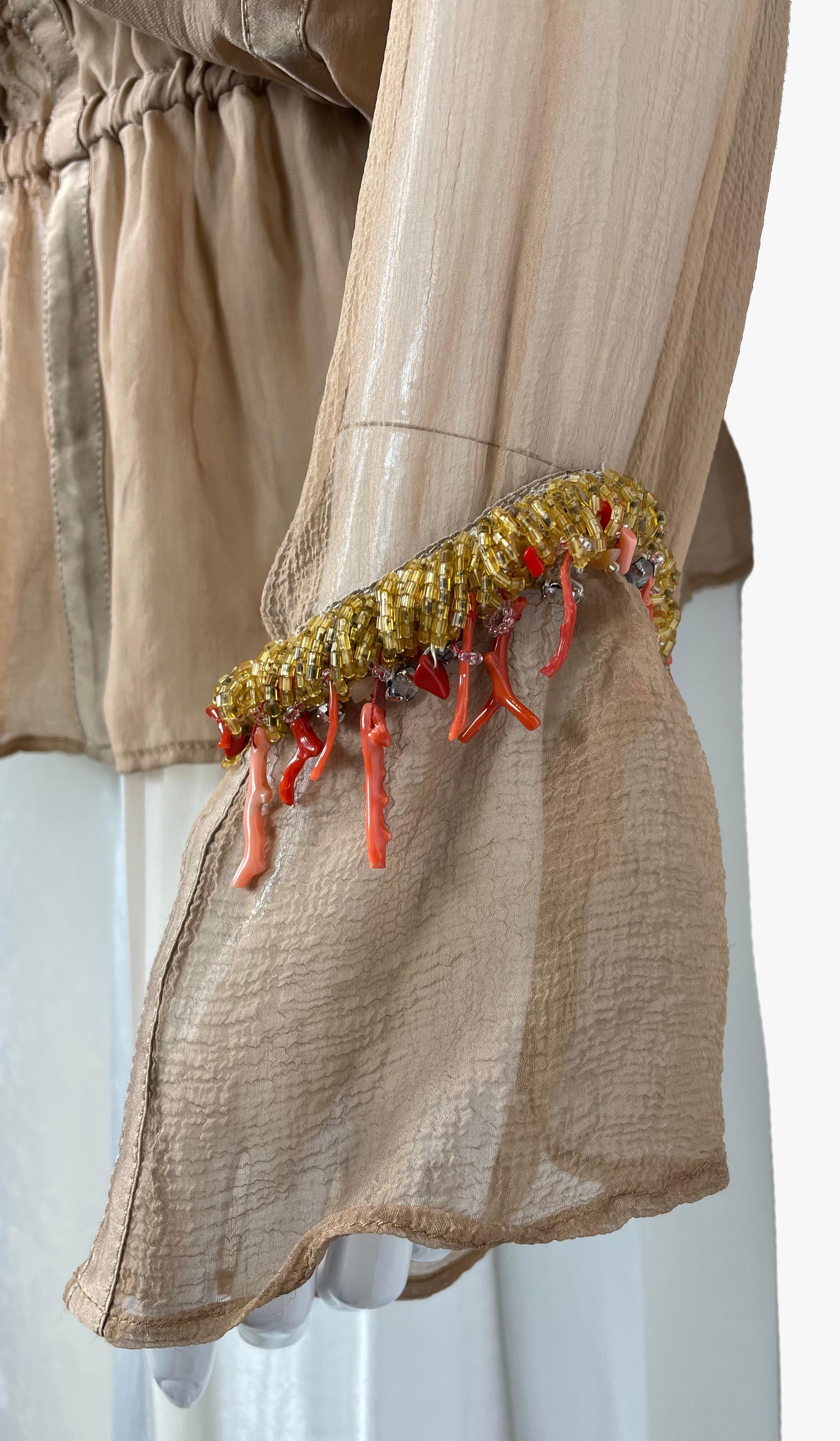 Roberto Cavalli silk blouse decorated with corals and beads, 2000s In Good Condition For Sale In New York, NY