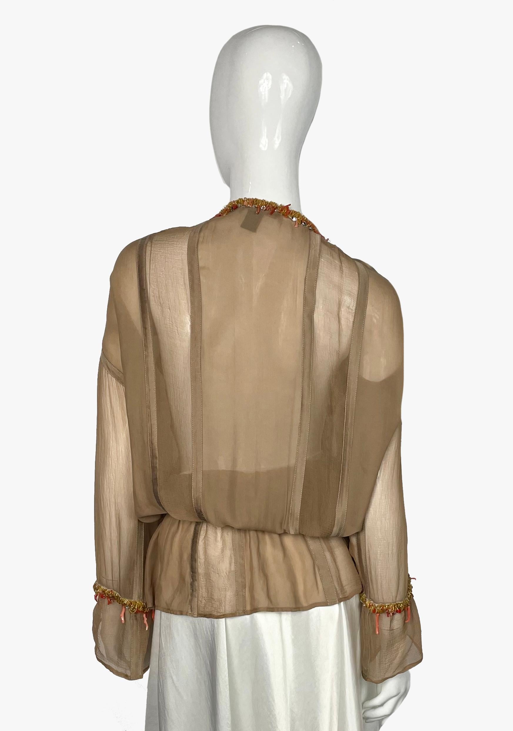 Women's Roberto Cavalli silk blouse decorated with corals and beads, 2000s For Sale