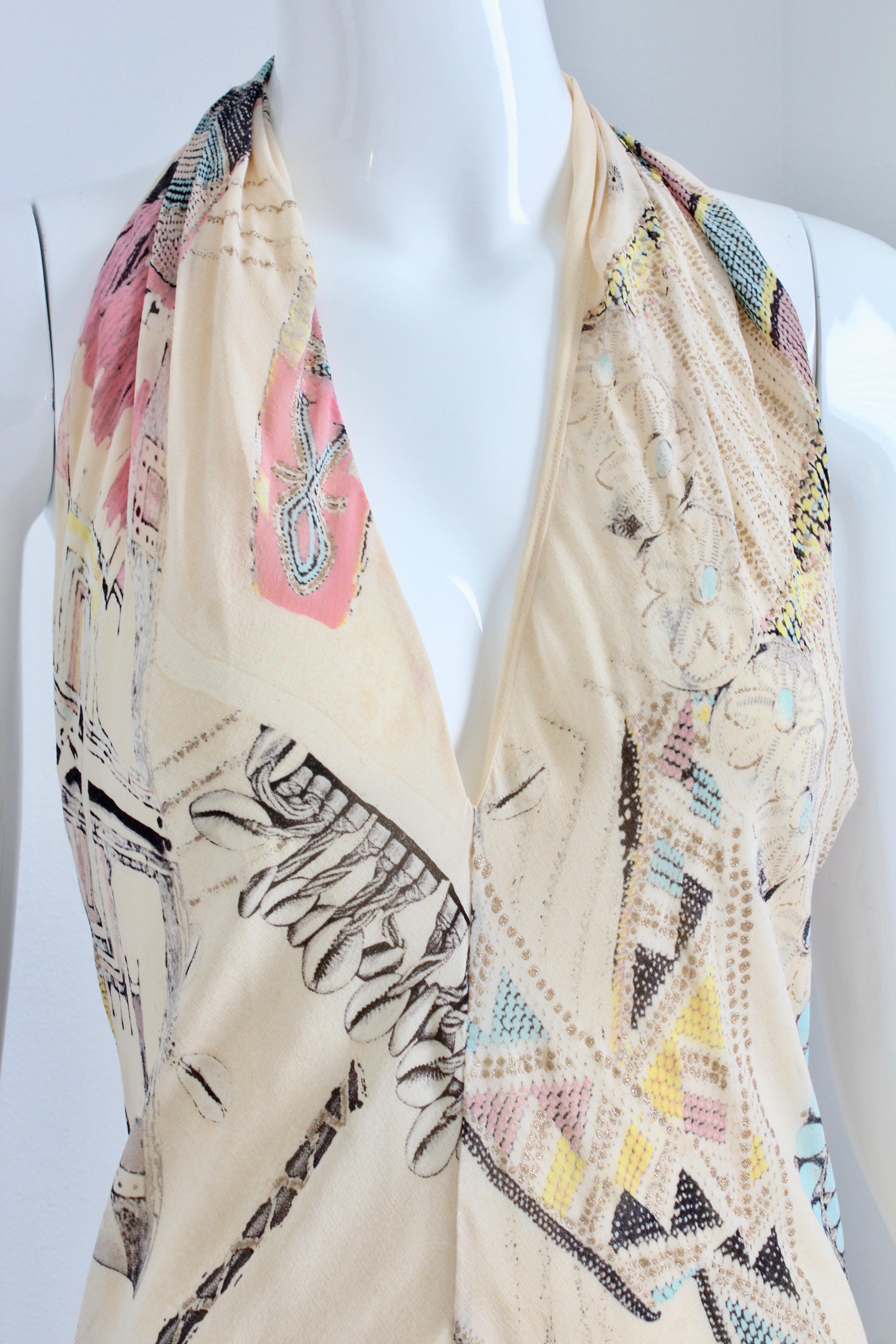 Roberto Cavalli Silk Chiffon Halter Dress Hi Lo Ruffle Mermaid Hem M 4