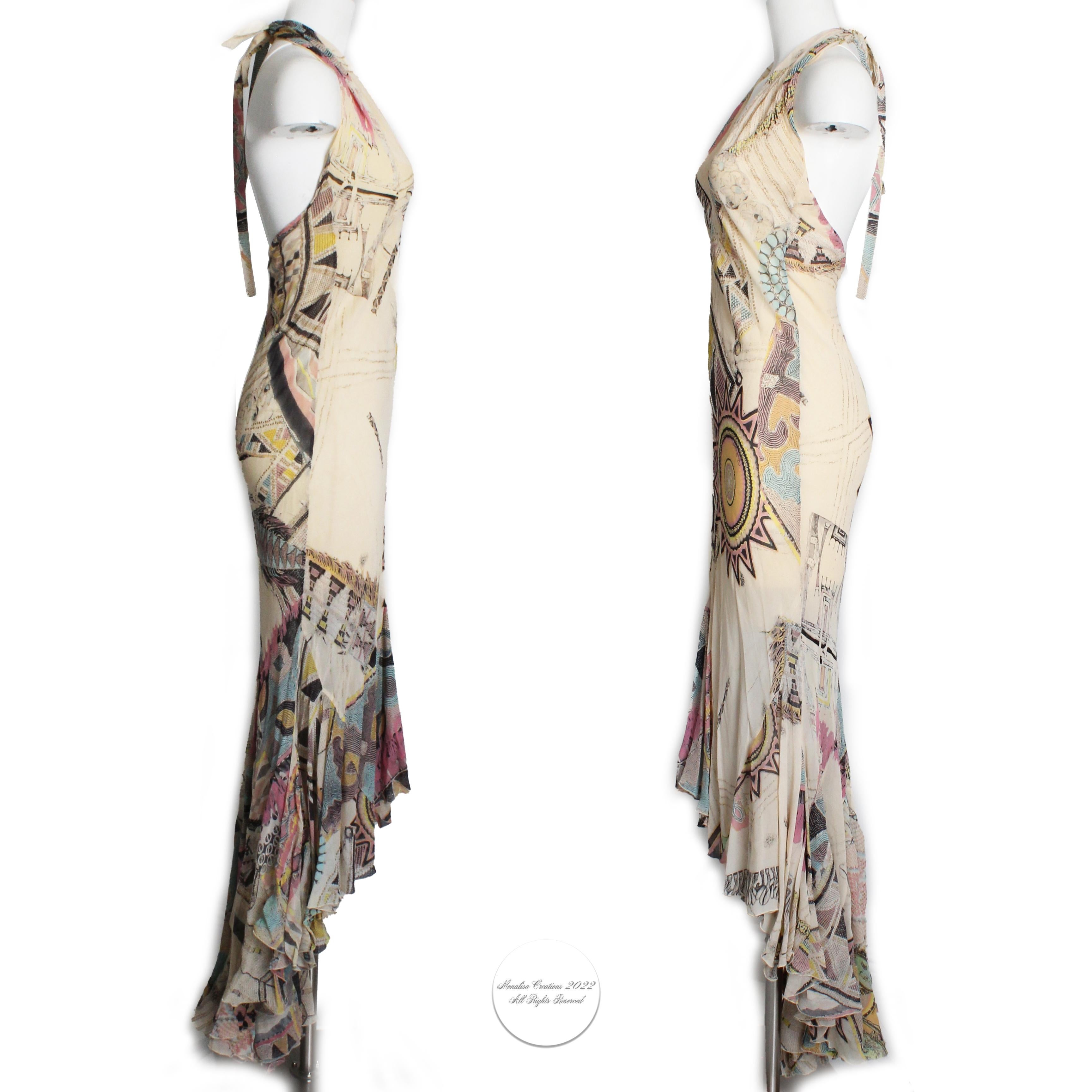 Roberto Cavalli Silk Chiffon Halter Dress Hi Lo Ruffle Mermaid Hem M 1