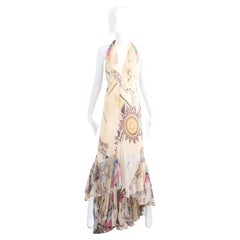 Roberto Cavalli Silk Chiffon Halter Dress Hi Lo Ruffle Mermaid Hem M 