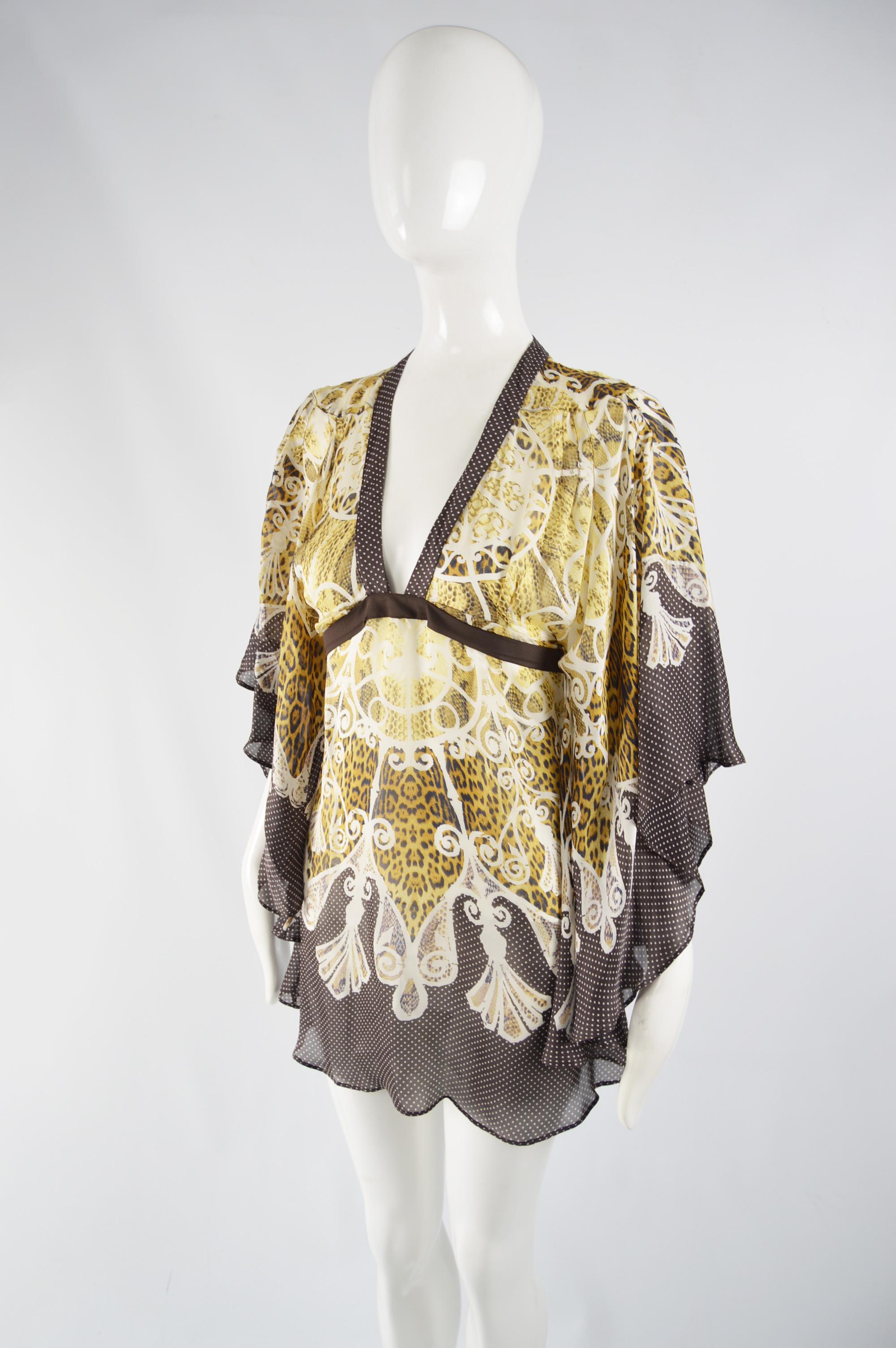 Brown Roberto Cavalli Silk Chiffon Kimono Dress