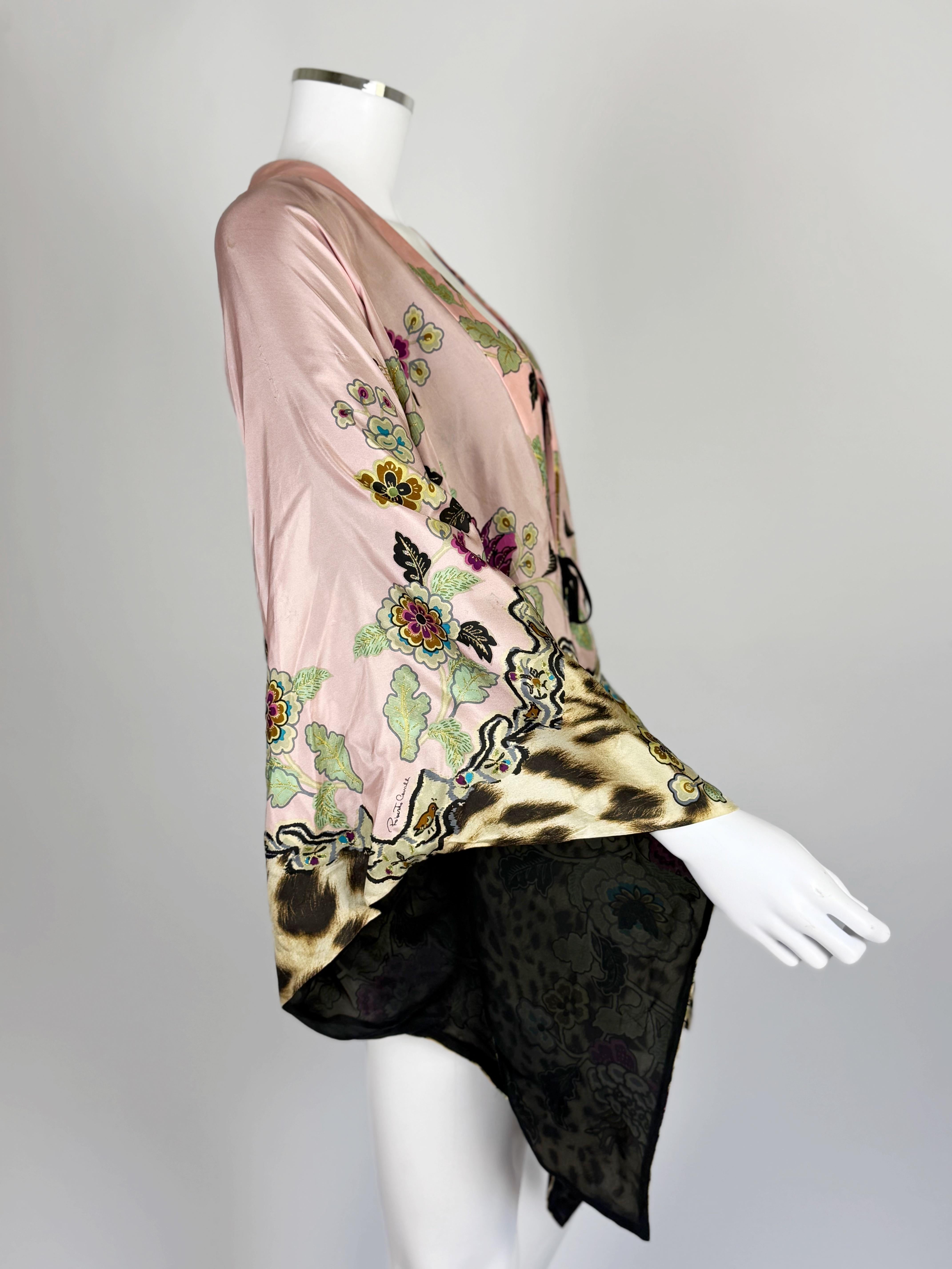 Beige Roberto Cavalli Kimono in seta e cineserie, SS 2003 in vendita