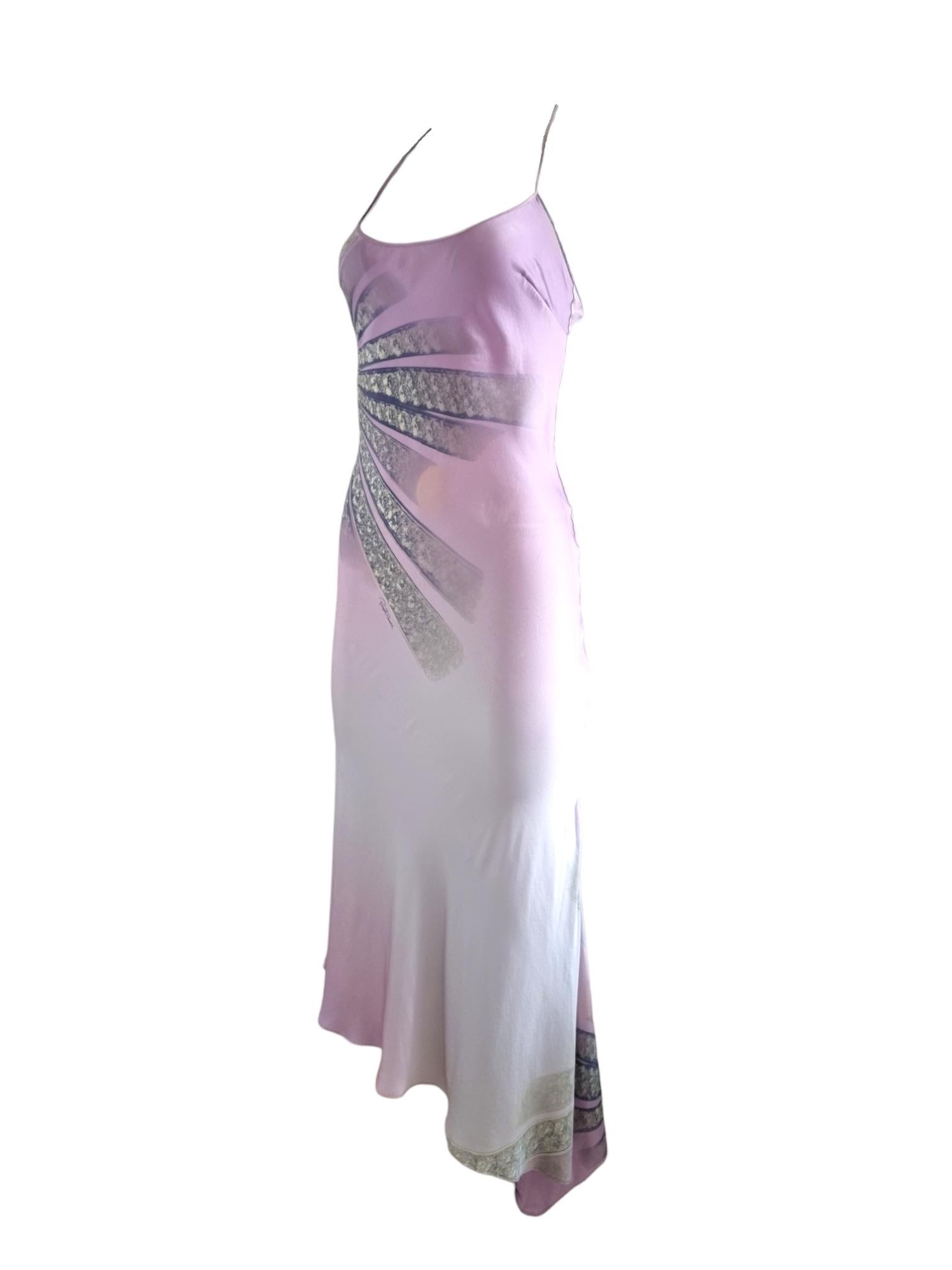 Very rare Roberto Cavalli silk asymmetric diamond spray dress from the SS 2000 collection. Dua Lipa wore the mini version of the dress for her music video Potion.

Length: Midi to Maxi

Size: XS to S

Material: Silk