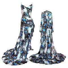 Roberto Cavalli Silk Floral High Slit Gown Dress with Robe S/S 2000 Size 40IT