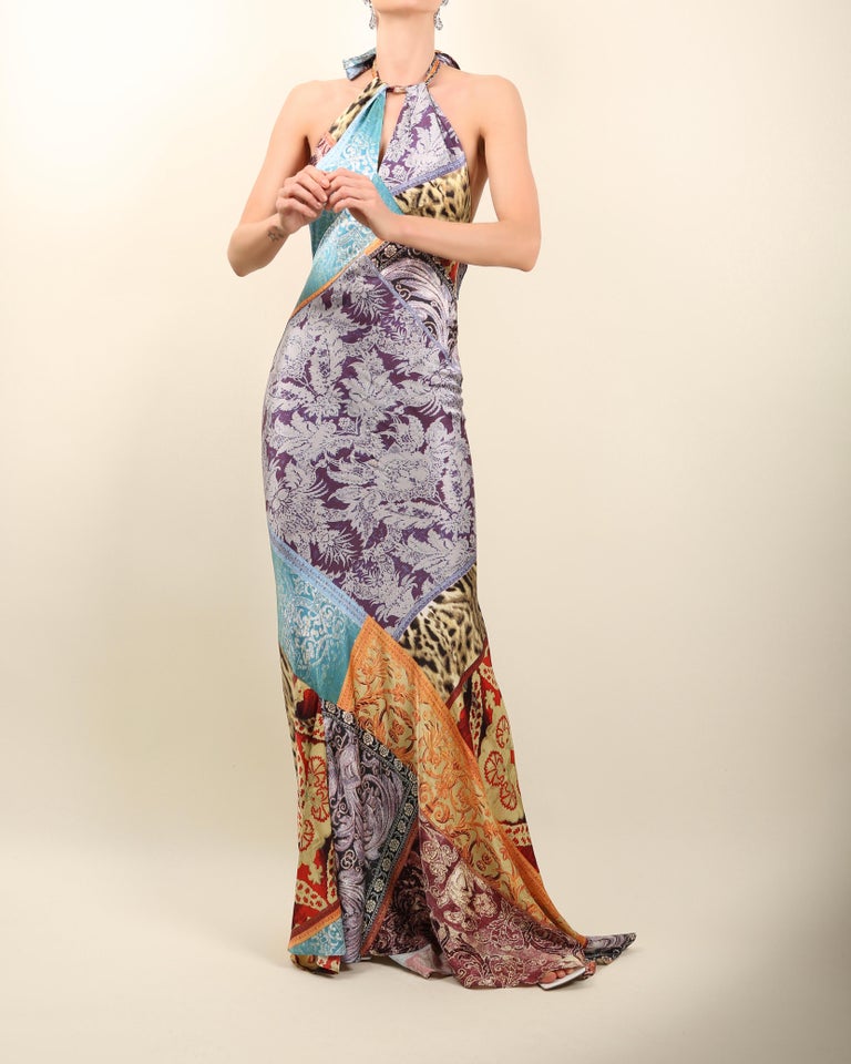 Leopard Print Sequin Slinky Full Length Maxi Halter Neck Dress 